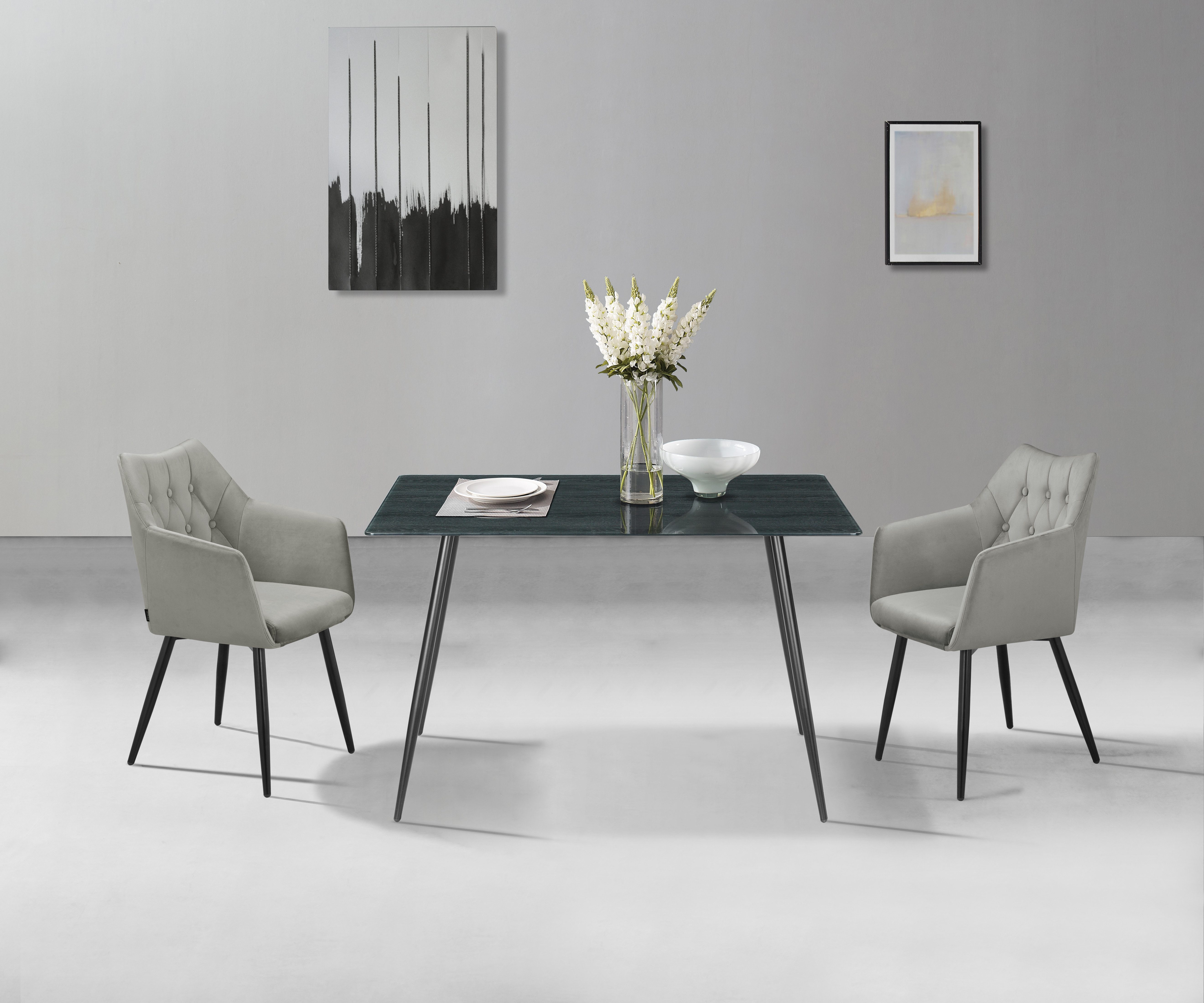 Home affaire Eetkamerstoel Alton schaalstoel, TOPSELLER! met zachte velours, armstoel met aantrekkelijke knoopverwerking (set, 2 stuks)