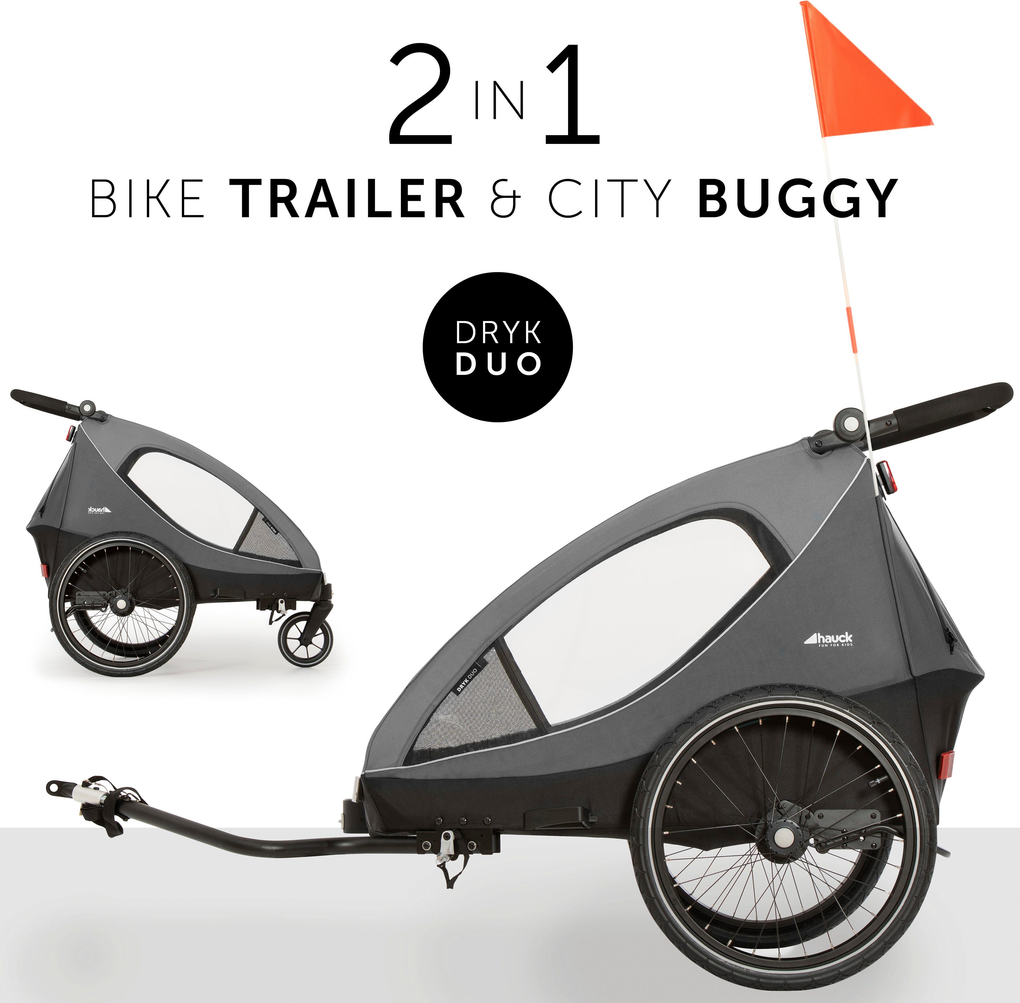 Hauck Kinderen fiets aanhanger 2in1 Fietstrailer en Buggy Dryk Duo, grijs