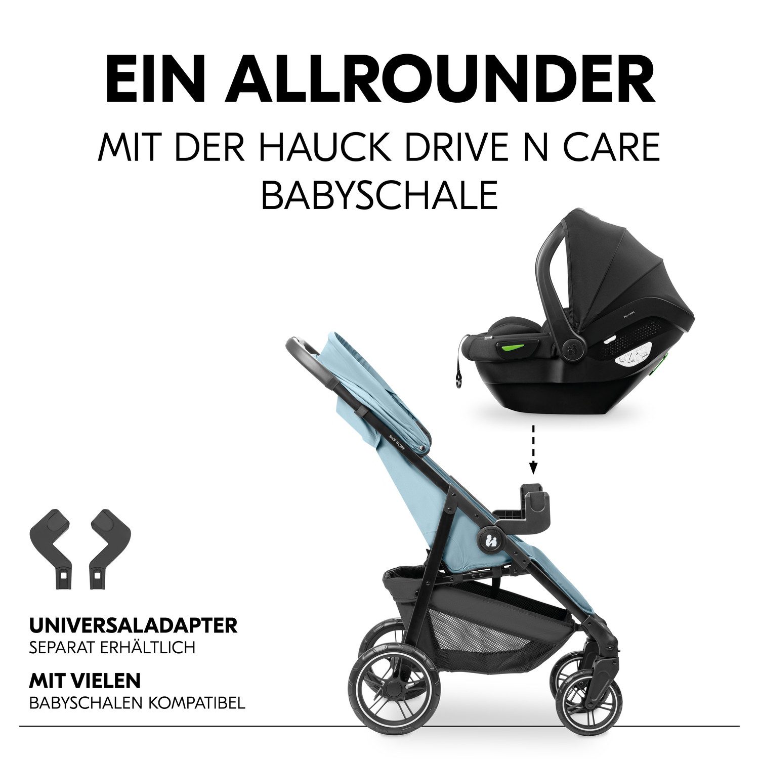 Hauck Kinder-buggy Shop N Care, Dusty Blue tot 22 kg belastbaar, compatibel met babyschaal
