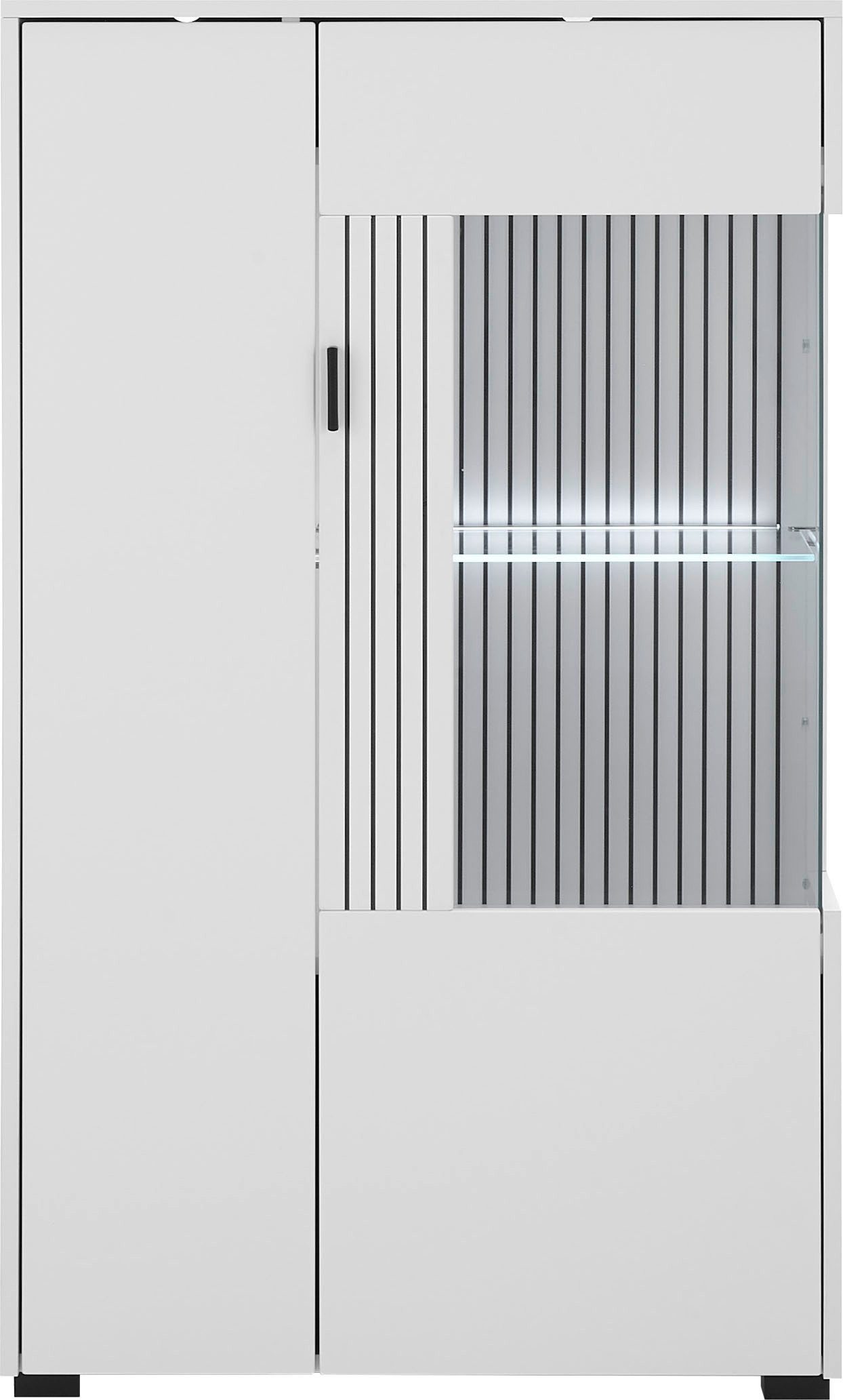 INOSIGN Vitrinekast Hudson, opberg vitrine, staande vitrine in moderne trendkleur, handgrepen van metaal (zwart), hoogte 125 cm