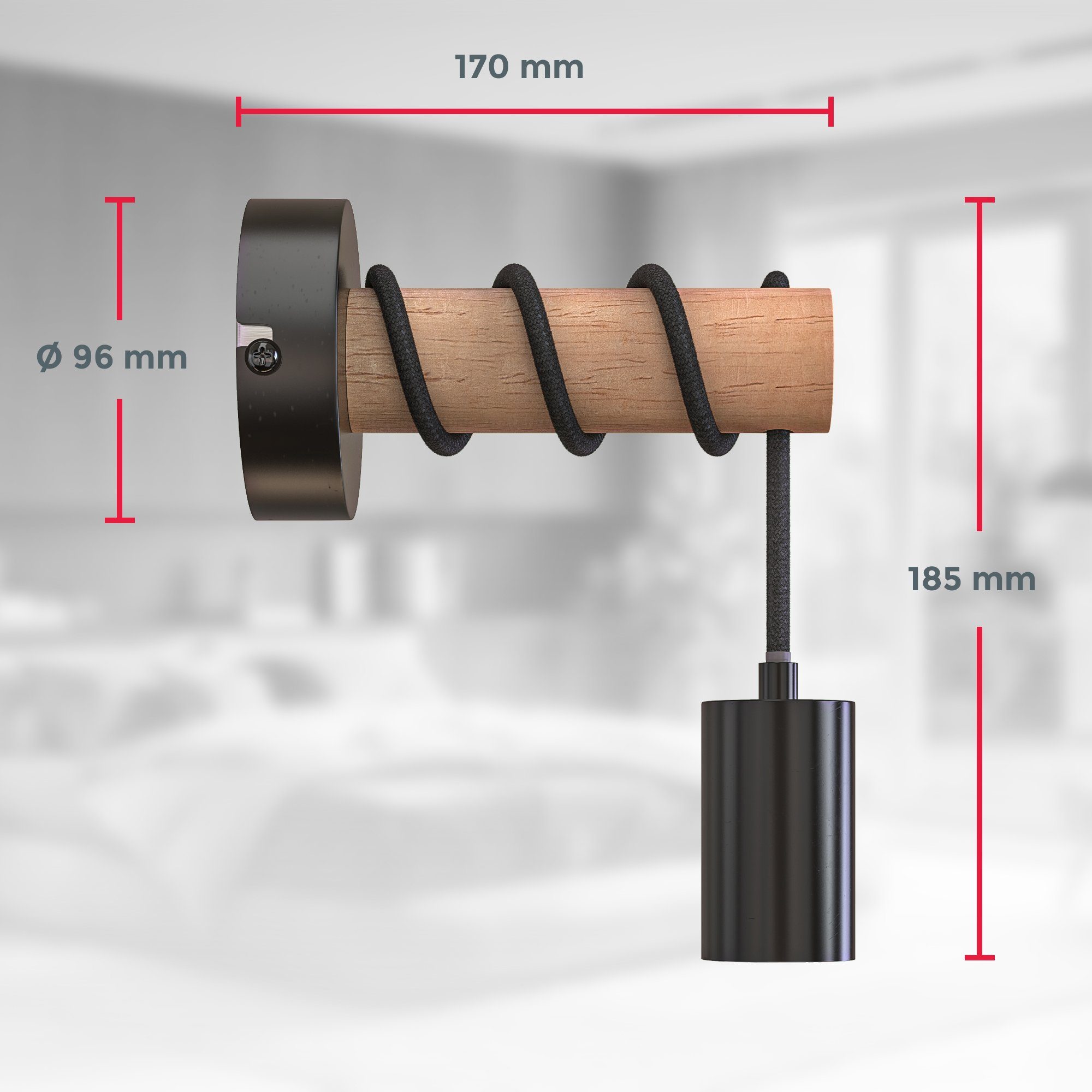 B.K.Licht Wandlamp Wandlamp, 1-vlamig, vintage, industrieel ontwerp, retro, staal, hout