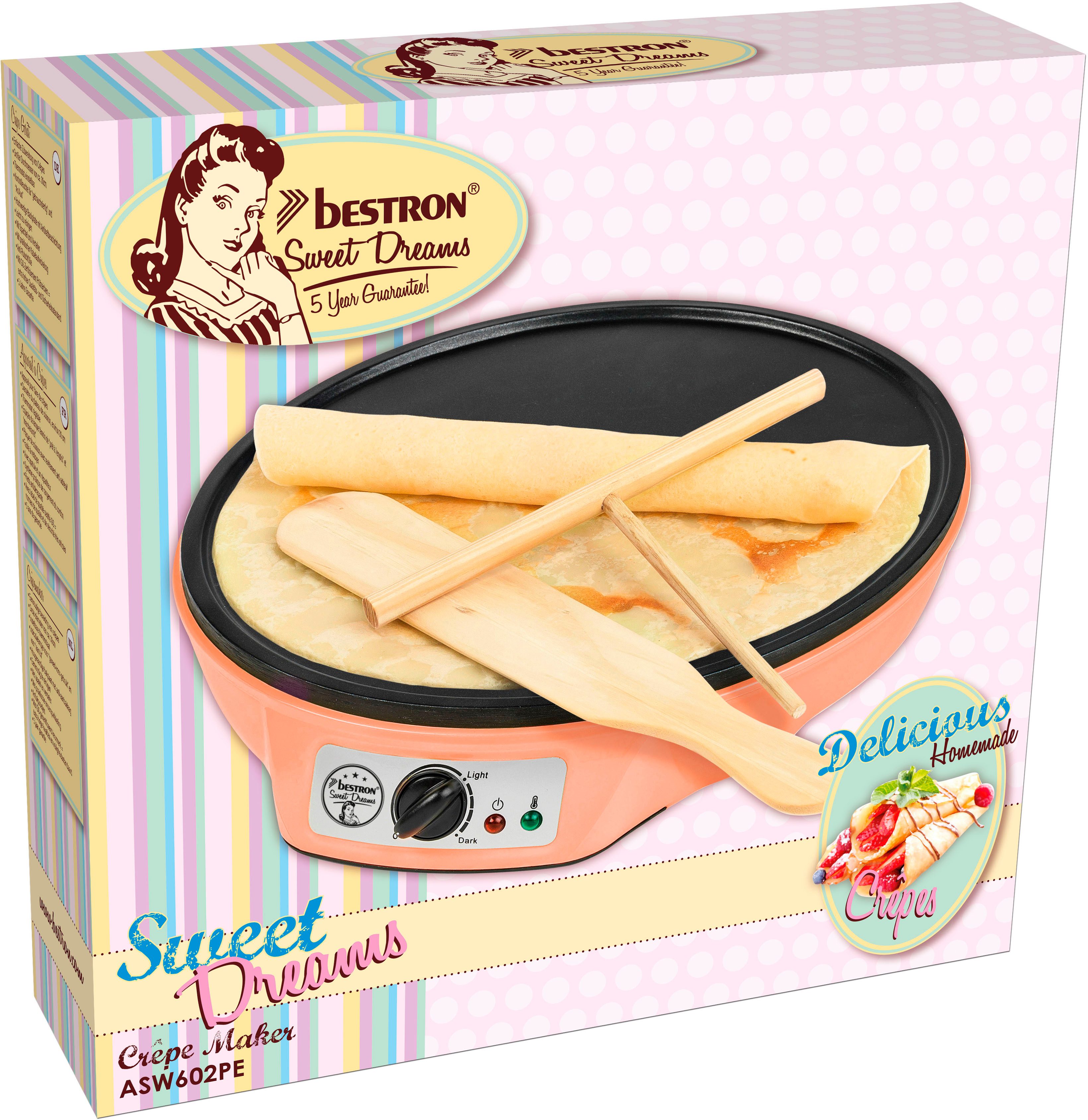 bestron Crêpe maker ASW602 in retro ontwerp, voor crêpes met Ø 30 cm inclusief deegverdeler & crêpesspatel, antiaanbaklaag