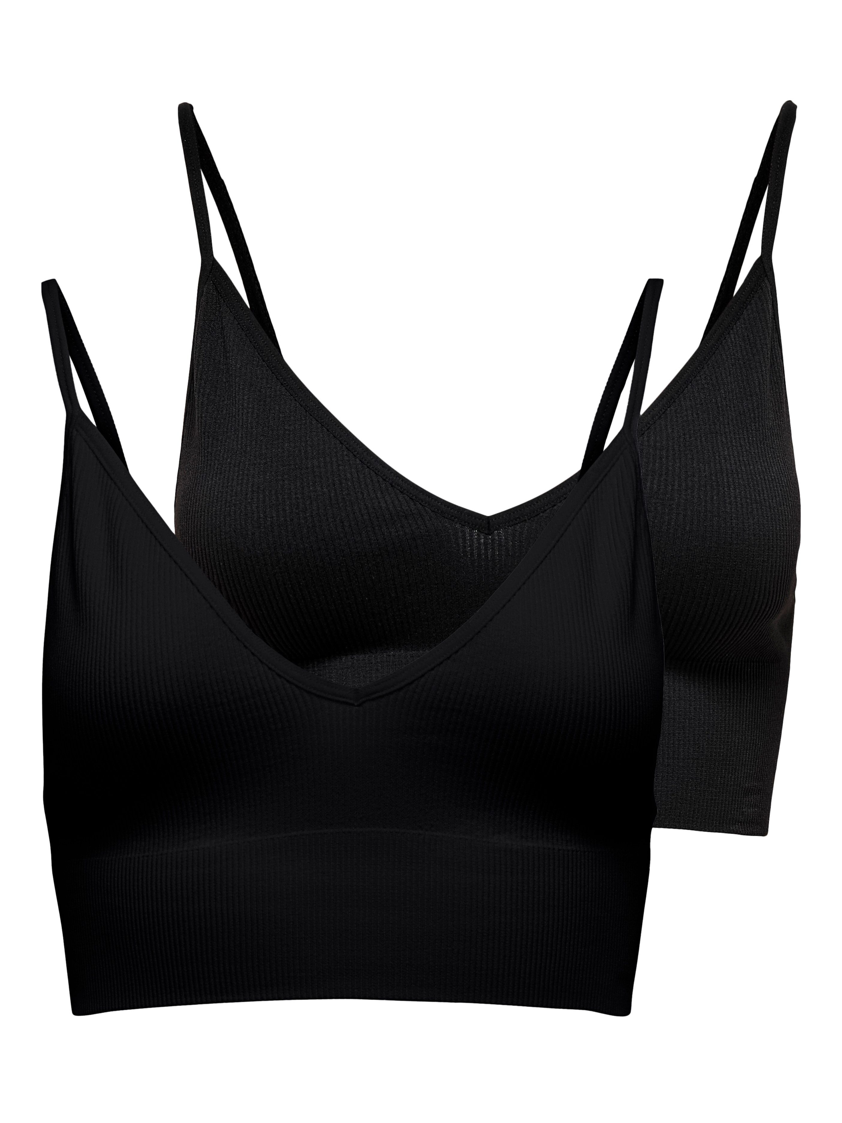 Only Bustier ONLVICKY RIB S-LESS V-NECK 2-PACK TOP (2-delig, Set van 2) dames bustiertops maat XS zwart