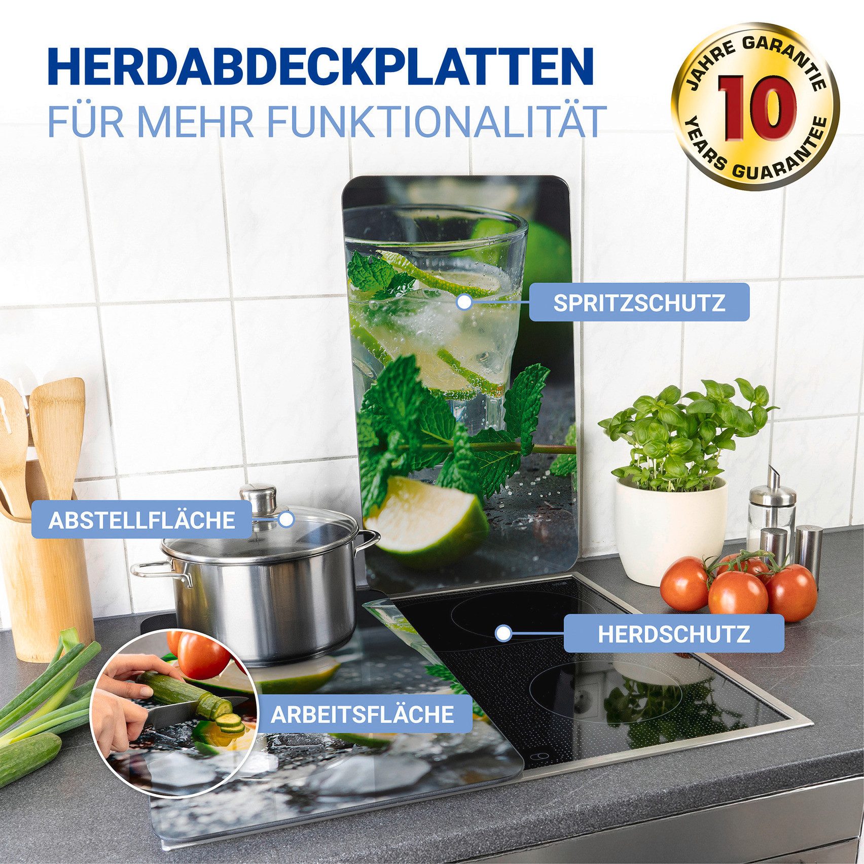 WENKO Kookplaatdeksel Universeel model Mojito Kookplaatafdekking voor alle soorten kookplaten, krasvast, met antislipvoetjes (set, 2-delig)
