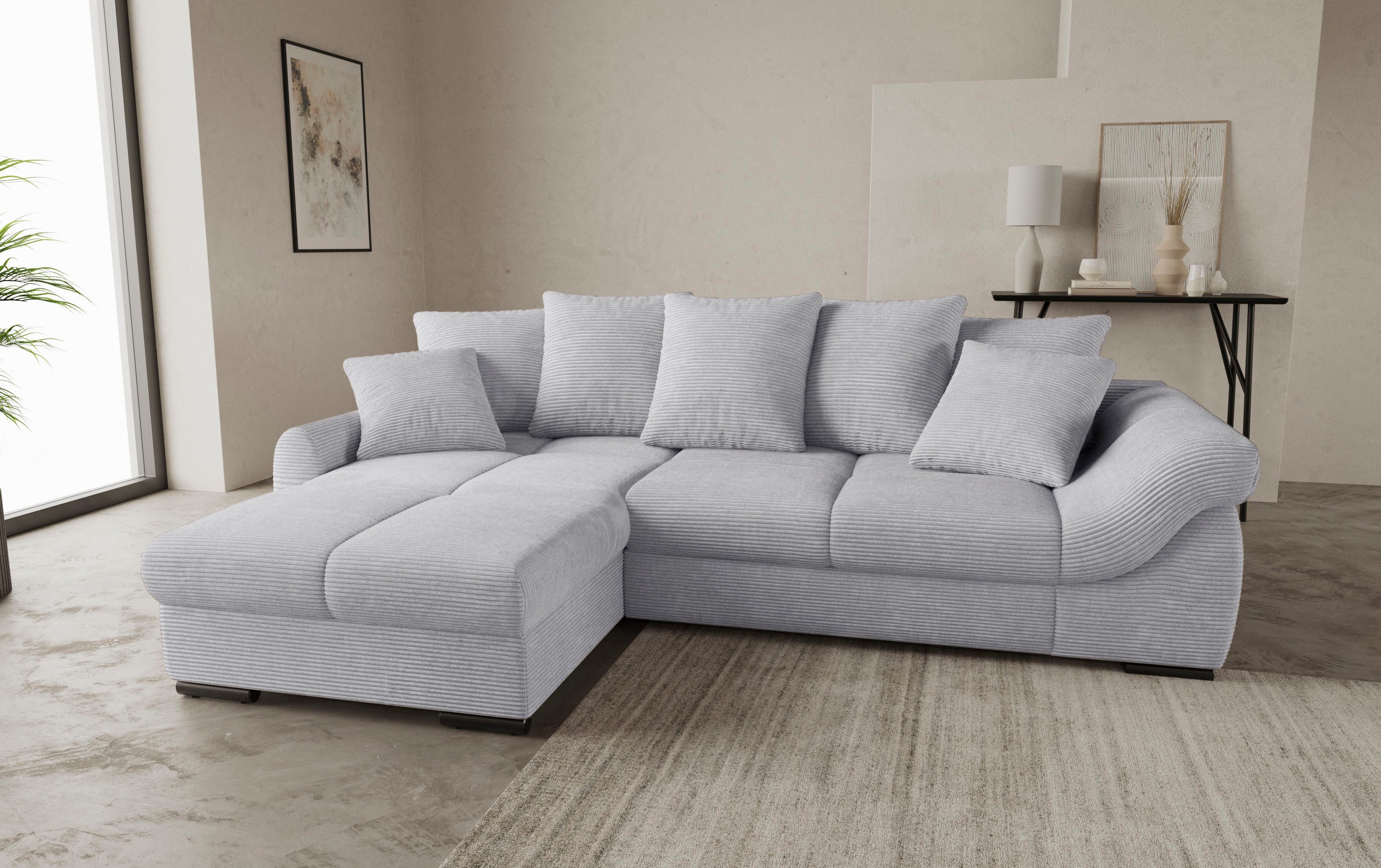 Mr. Couch Hoekbank Livorno DuraFlex L-vorm incl. hoogslaper beduitbreiding, xl bedbox wit gecoat