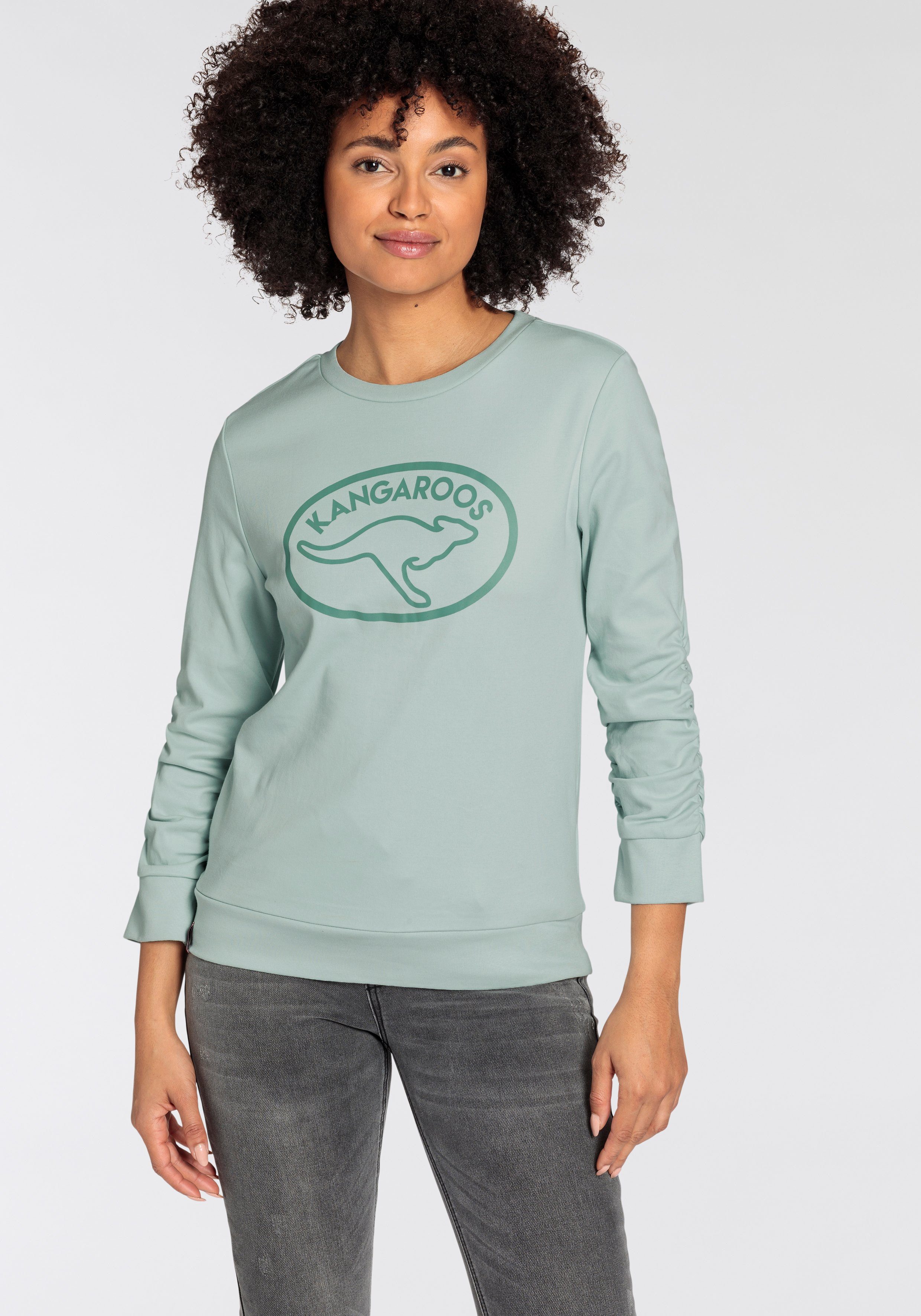 KangaROOS Sweatshirt met rimpeling op de mouw en merk-logo-print - nieuwe-kollektion