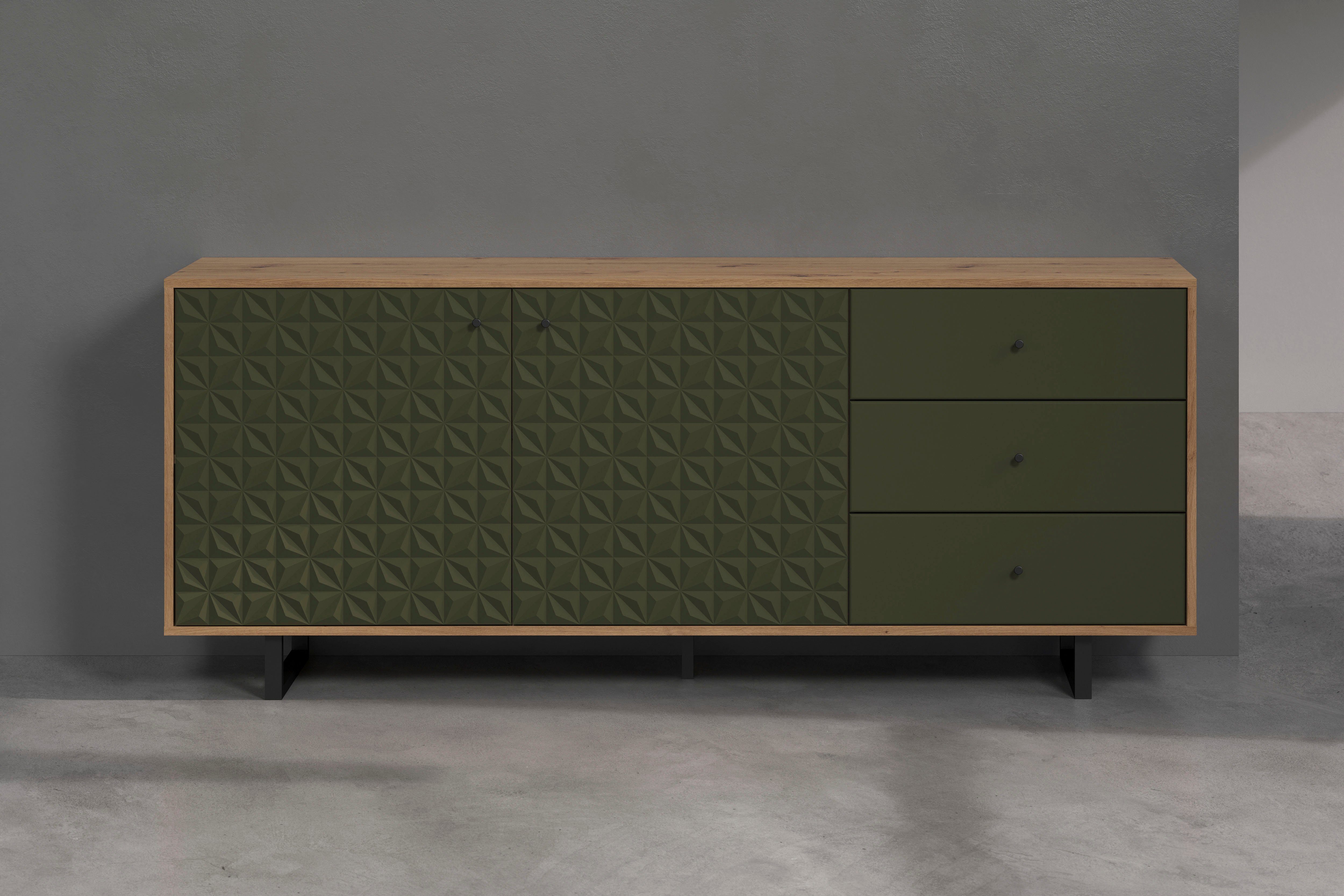 Places of Style Dressoir Ferretti Woonkamer commode met bijzondere frezing en poten/grepen van metaal