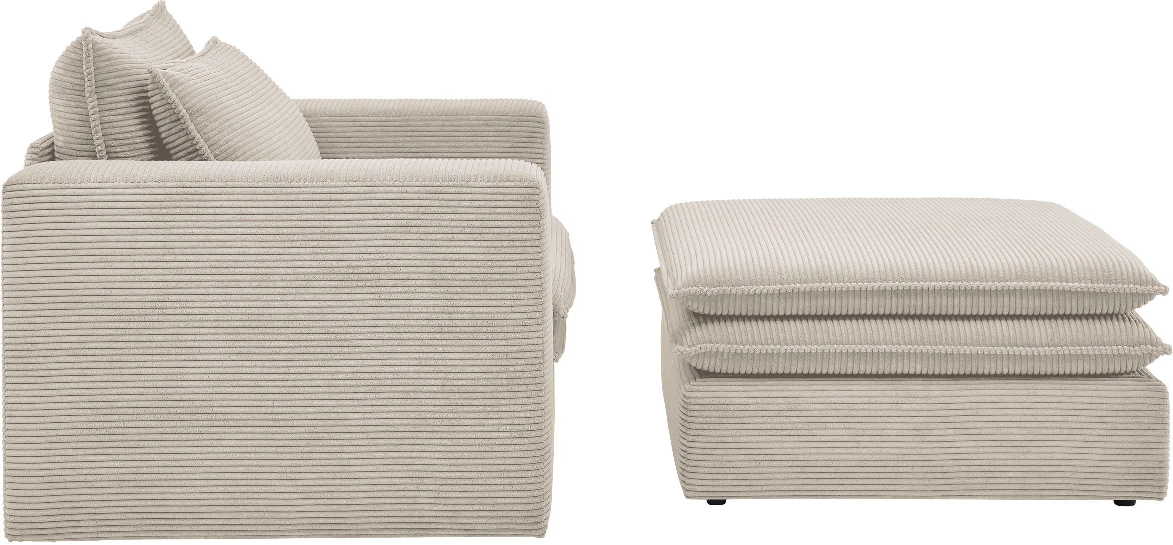 Places of Style Zithoek PIAGGE Hoogwaardige cord, fauteuil en hocker klein als set (2-delig)