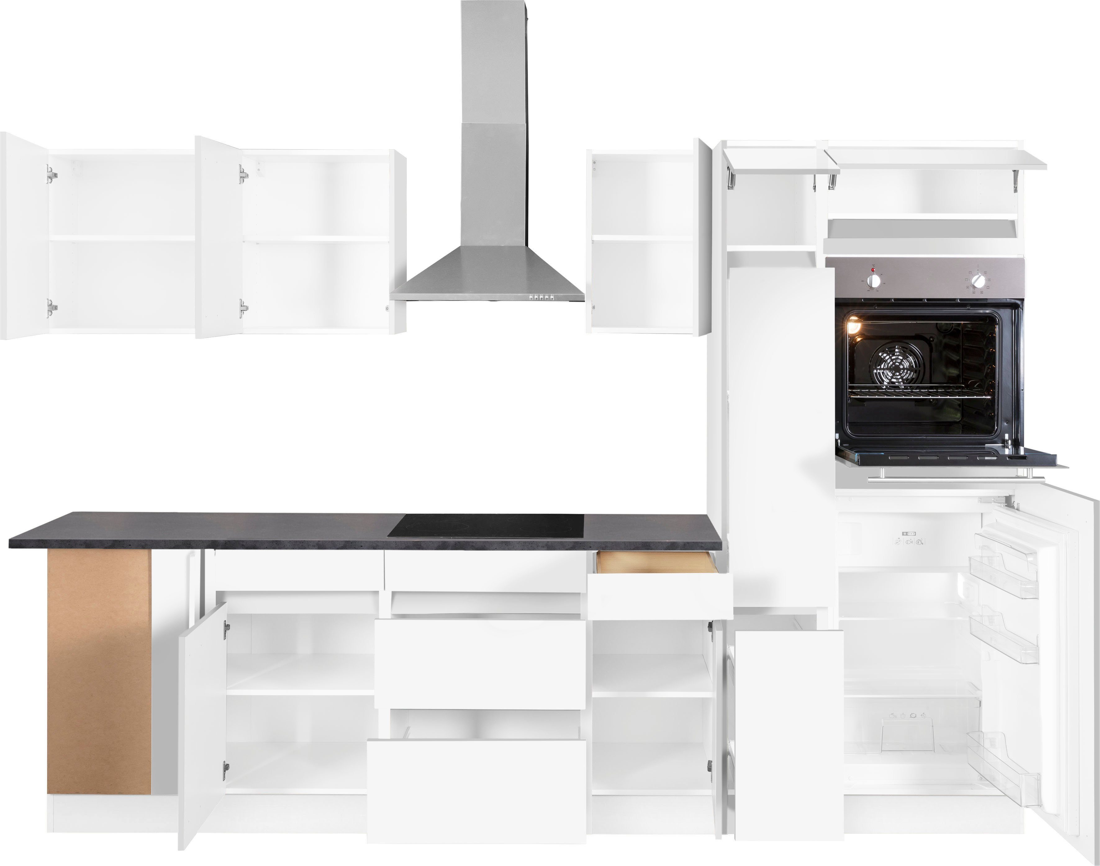 OPTIFIT Hoekkeuken Roth Afmetingen 300x175 cm, naar keuze met elektrische apparaten, met apothekerskast