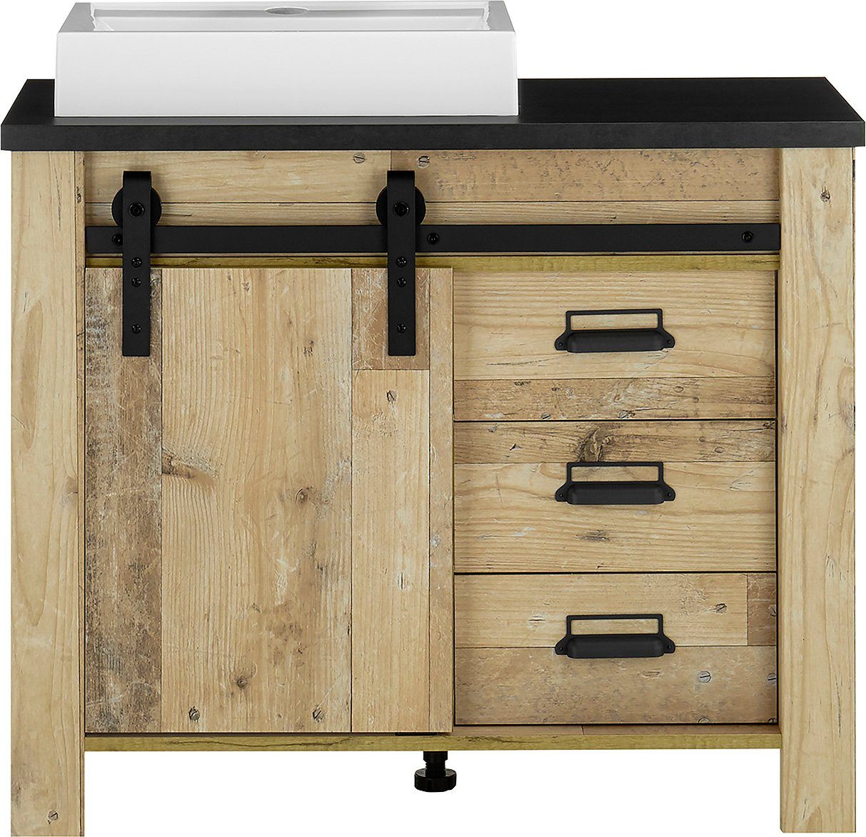 Home affaire Wastafelonderkast Sherwood Hout, schuurdeurbeslag en apothekersgrepen van metaal, hoogte 91 cm (1 stuk)
