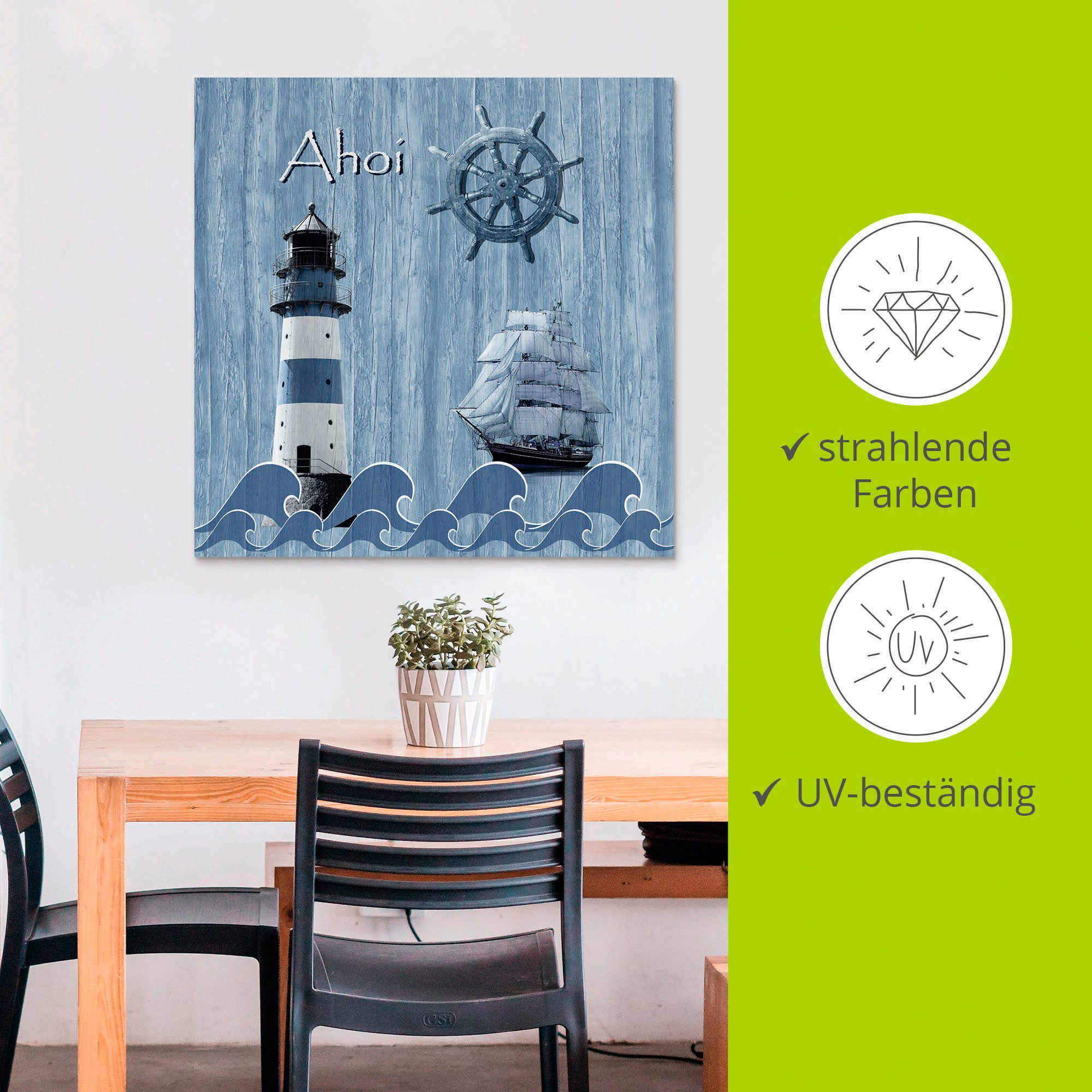 Artland Artprint Ahoy in maritiem blauw als artprint van aluminium, artprint voor buiten, artprint op linnen, poster, muursticker