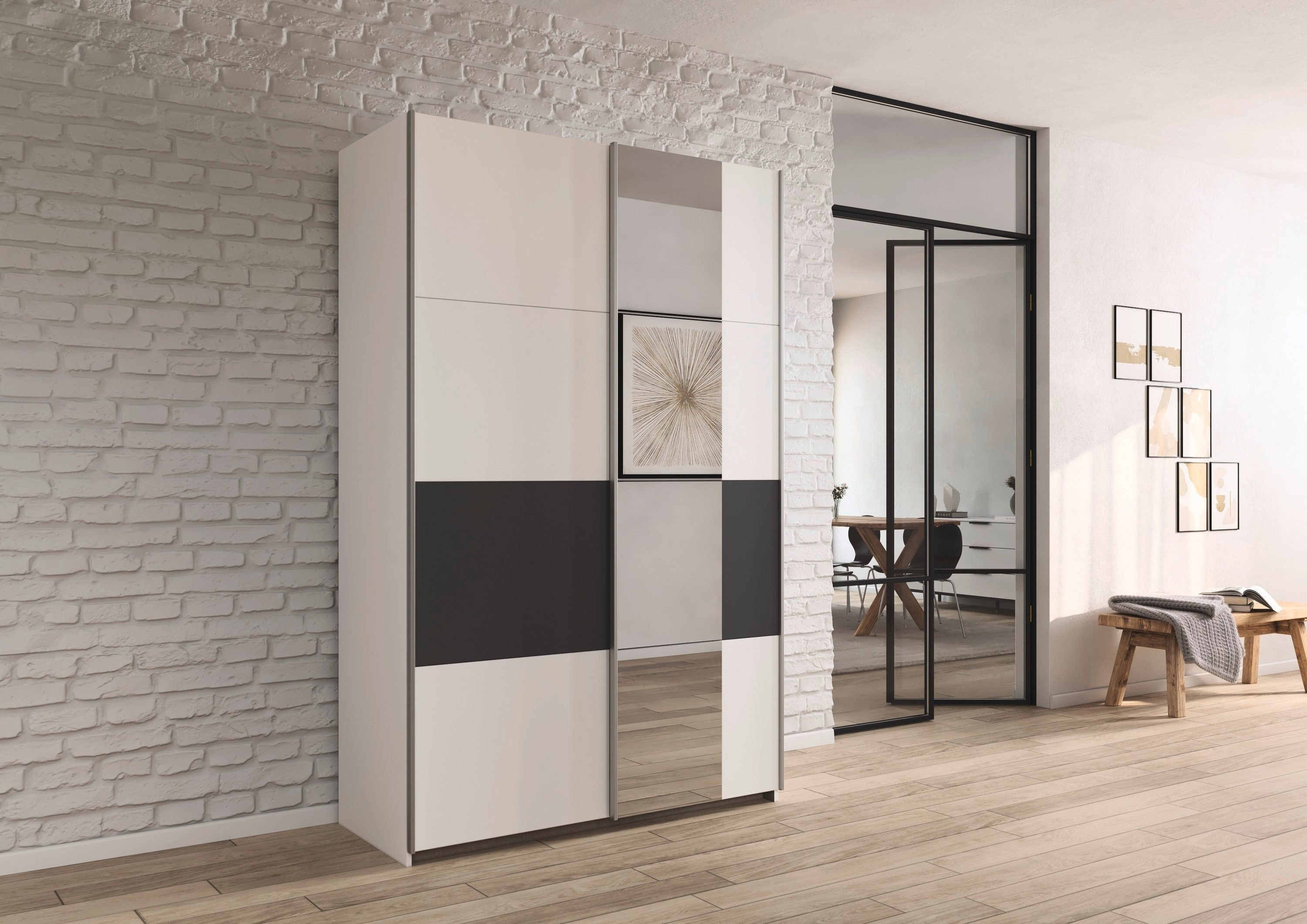 rauch Schuifdeurkast Kledingkast Kast Garderobe Slaapkamerkast OXFORD met handgrepen van metaal, ook voor kleinere ruimtes made in germany