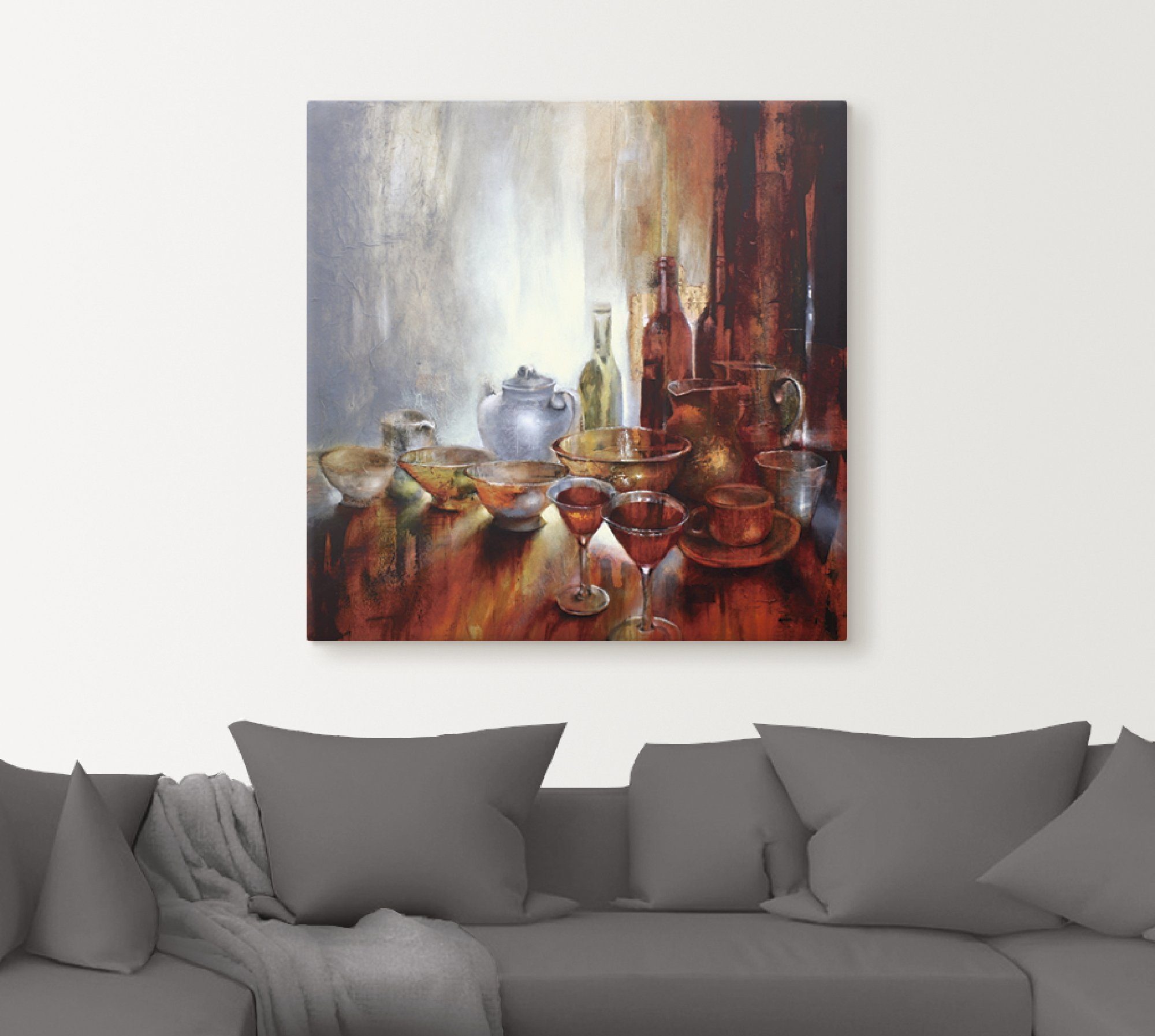 Artland Artprint Stilleven met grijze theepot als artprint van aluminium, artprint op linnen, muursticker of poster in verschillende maten
