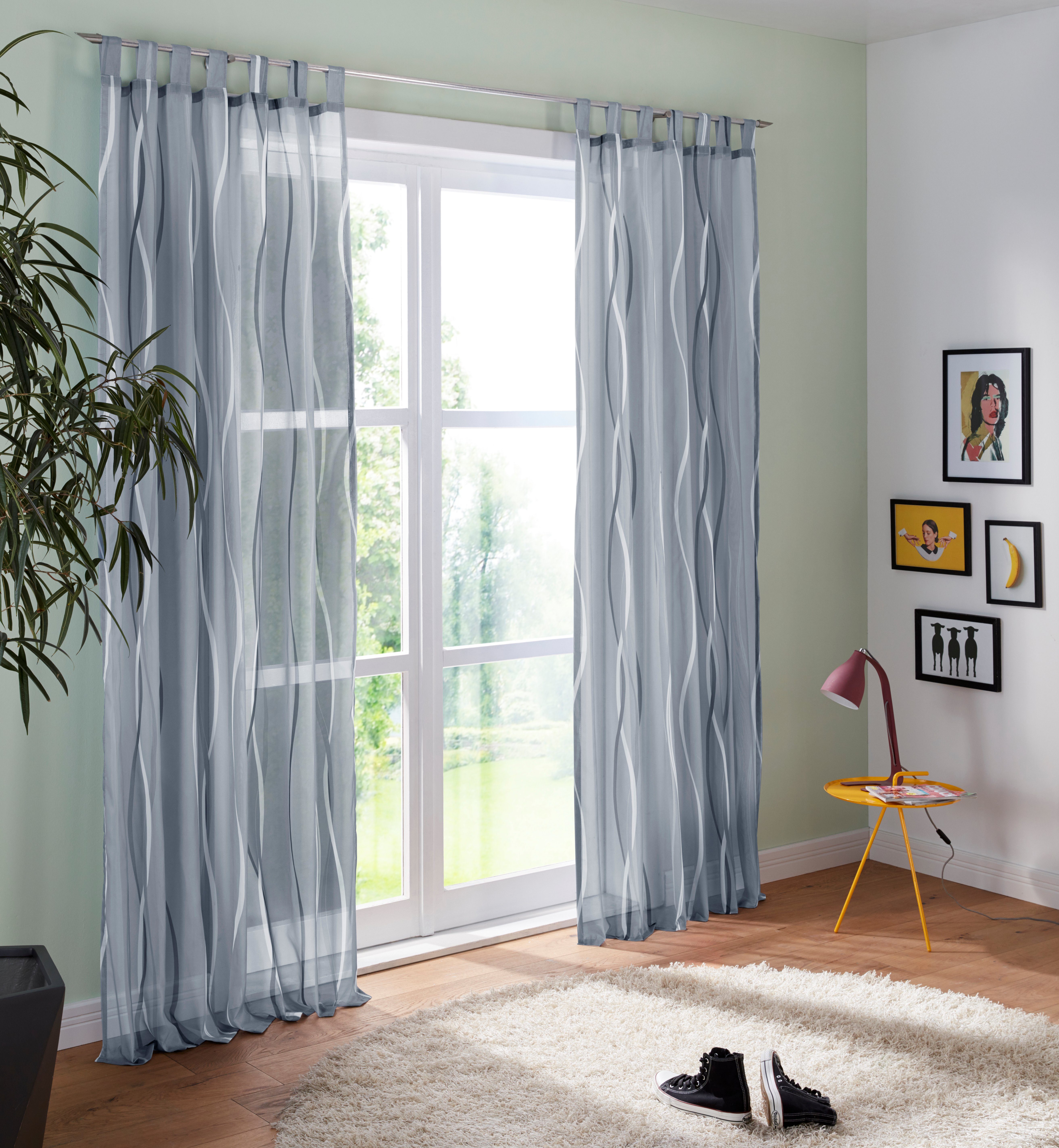 my home Gordijn Dimona set van 2, voile, polyester, golven (2 stuks) kant & klaar gordijnen maat H/B: 245/140 cm grijs