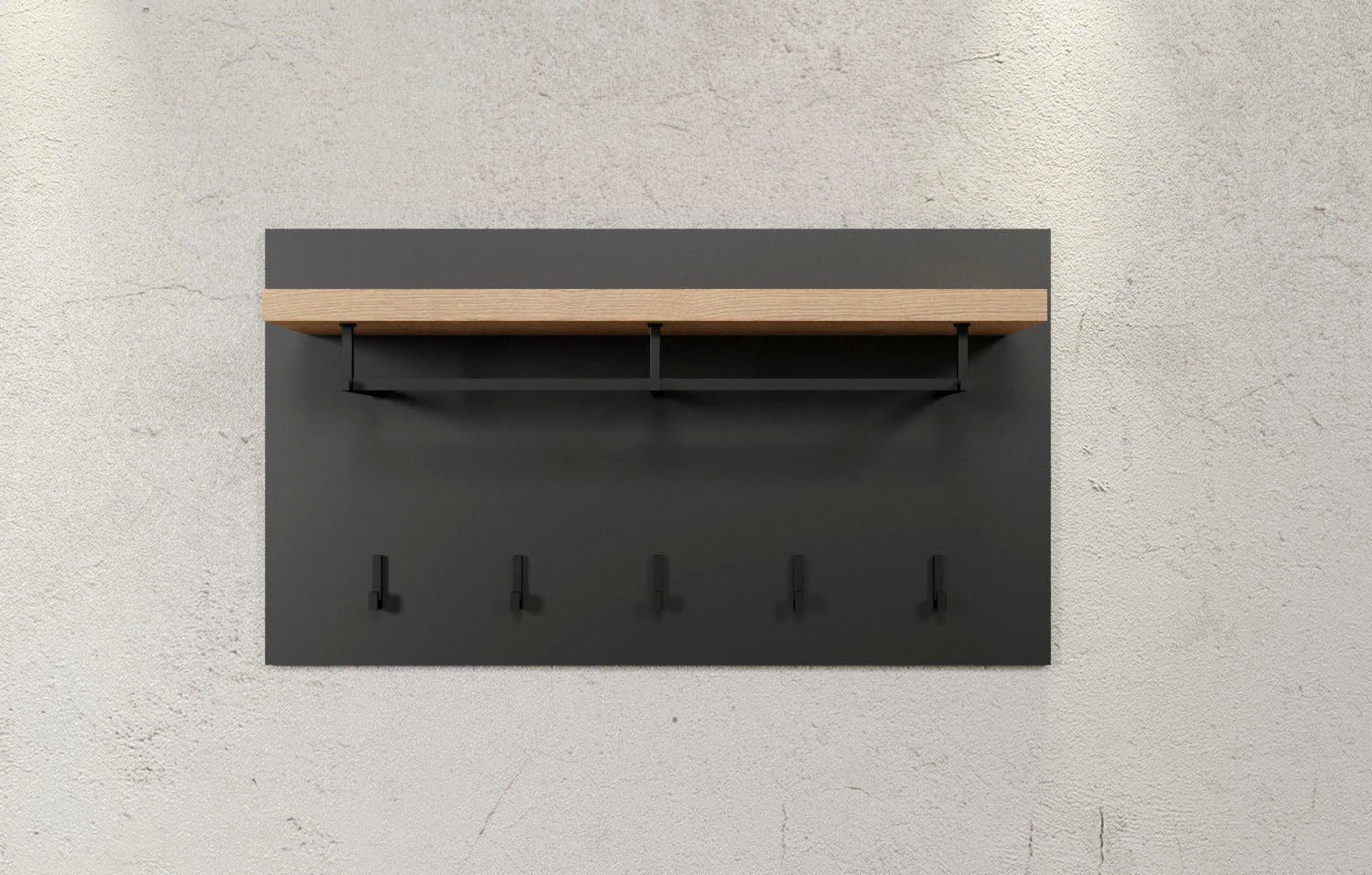 INOSIGN Kapstokpaneel Premont elegante wandpaneel met 5 haken, kledingstang - (b/d/h) 90/27/50 cm (1 stuk)