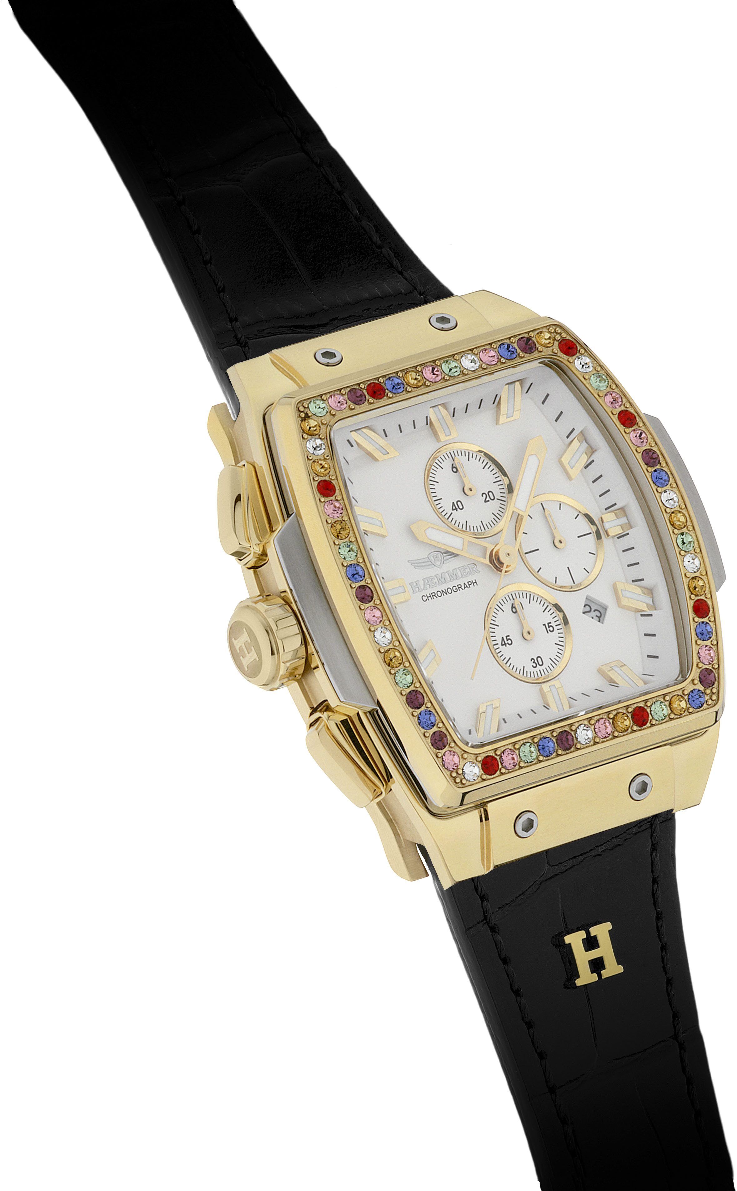 HAEMMER GERMANY Chronograaf TONNEAU Quartz horloge, polshorloge, dameshorloge, leren band, geschroefde kroon, datum