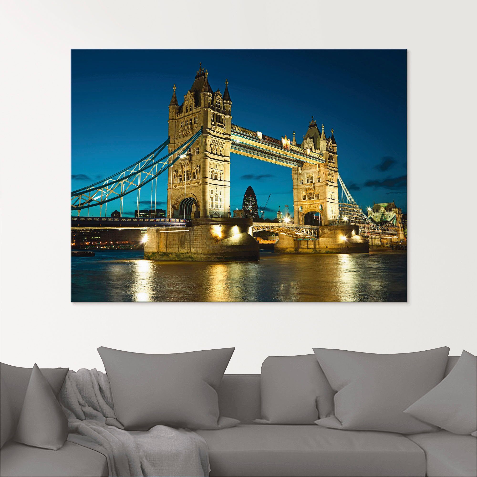 Artland Print op glas Tower Bridge avondschemering Londen (1 stuk)