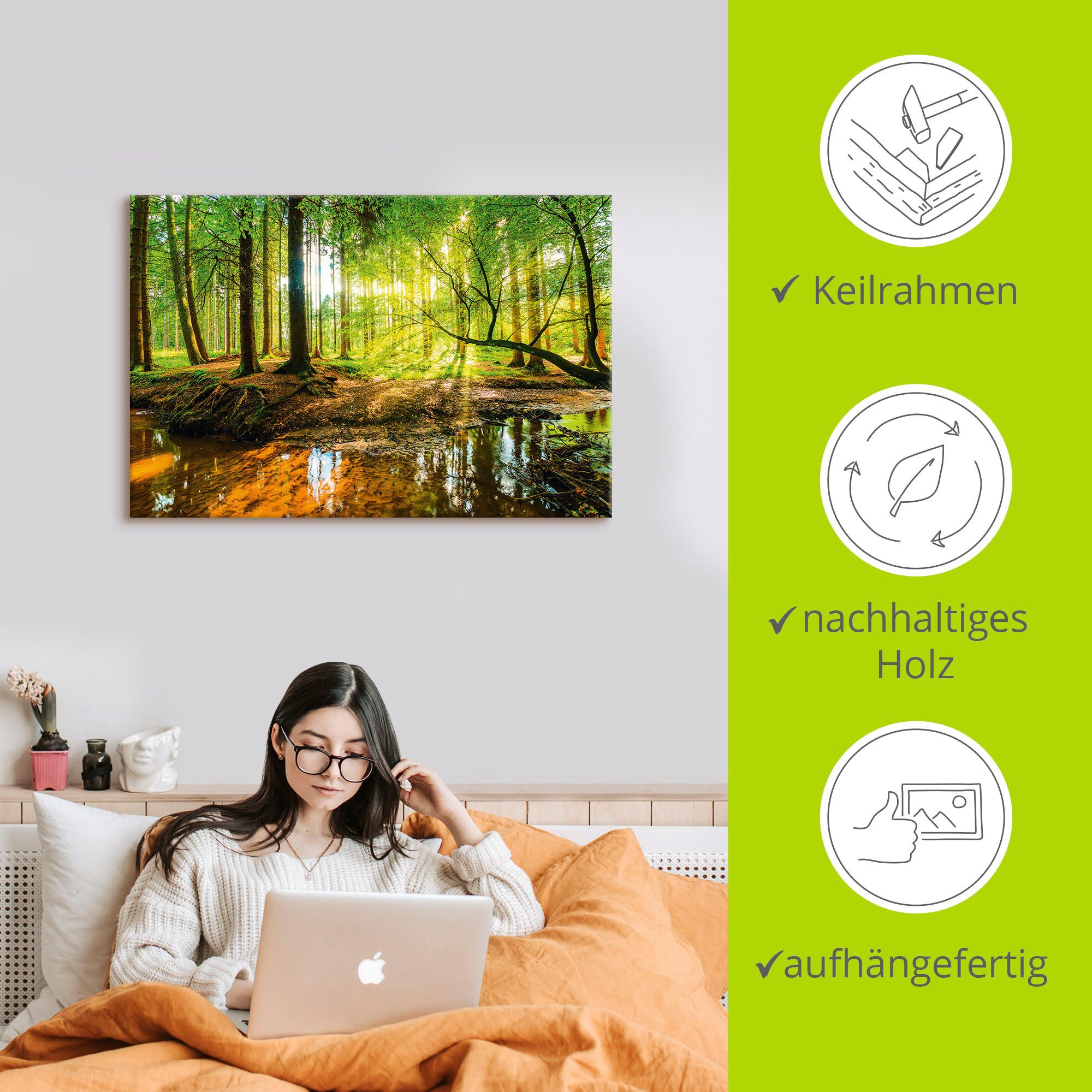 Artland Artprint Bos met beek als artprint van aluminium, artprint voor buiten, artprint op linnen, poster, muursticker
