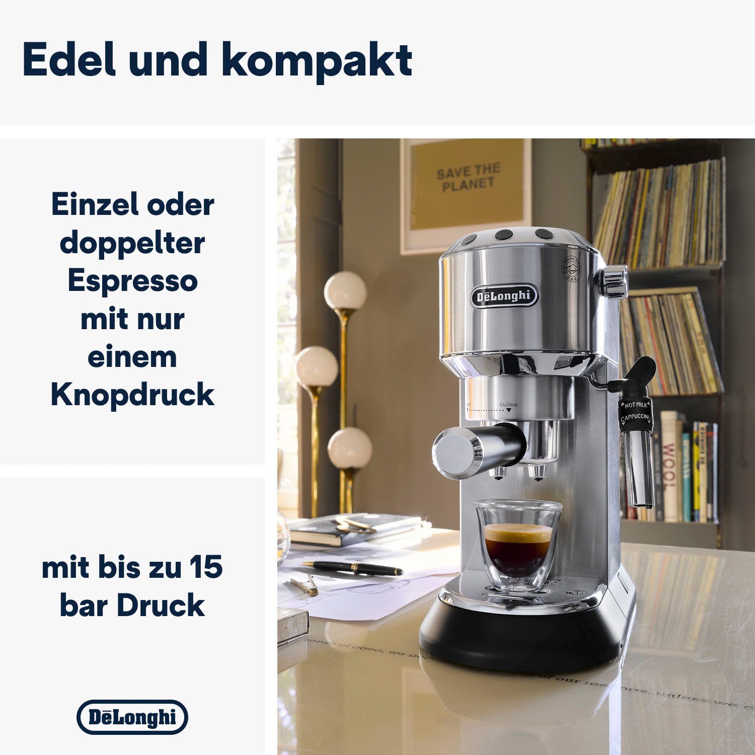 De'Longhi Espressomachine Dedica Style EC 685.B, Siebdrager, 1350 Watt, 15 Bar