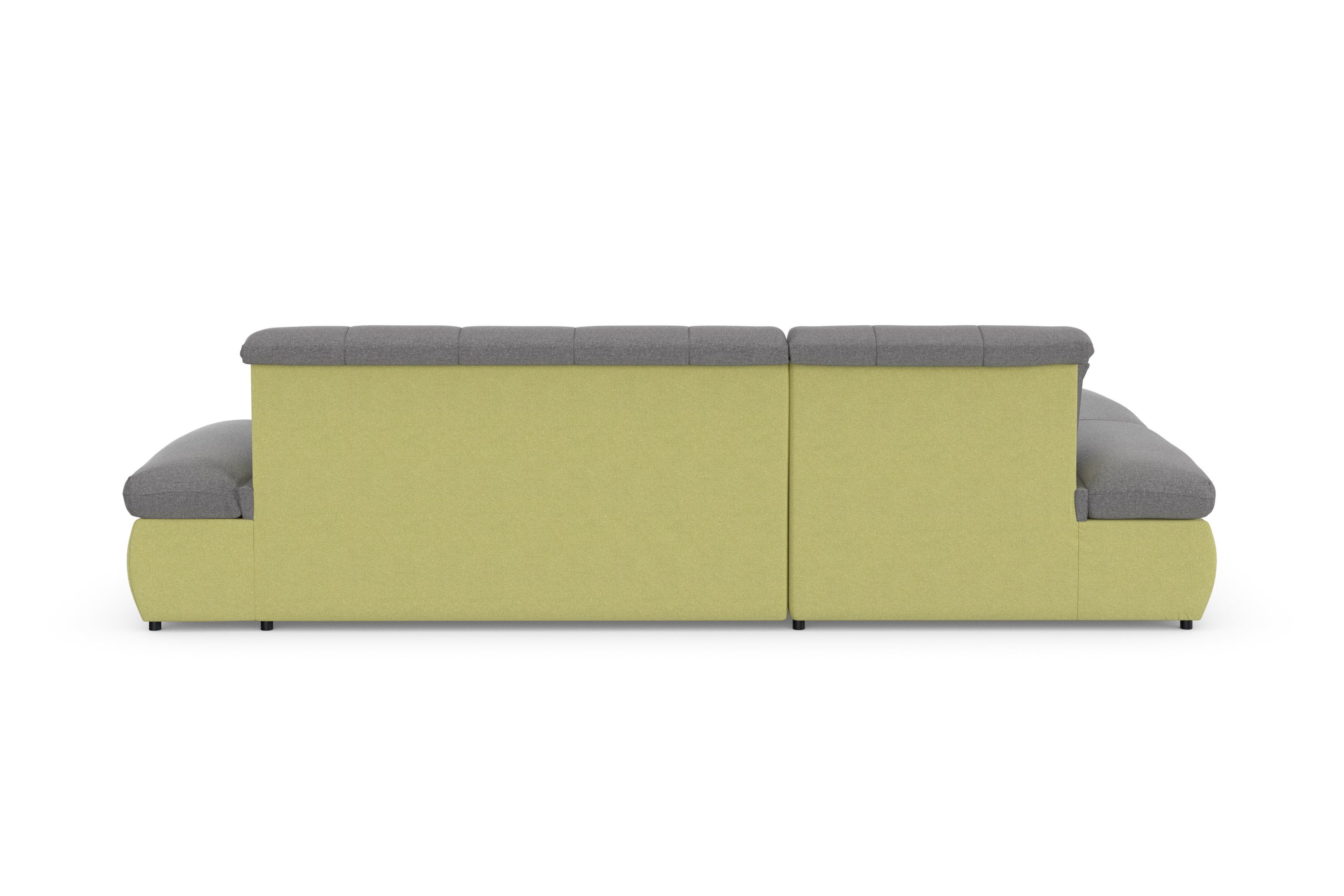 DOMO collection Hoekbank Moric, L-vorm, XXL-bank - Breedte 300cm keuze met bedfunctie en armleuningverstelling, donkergroen