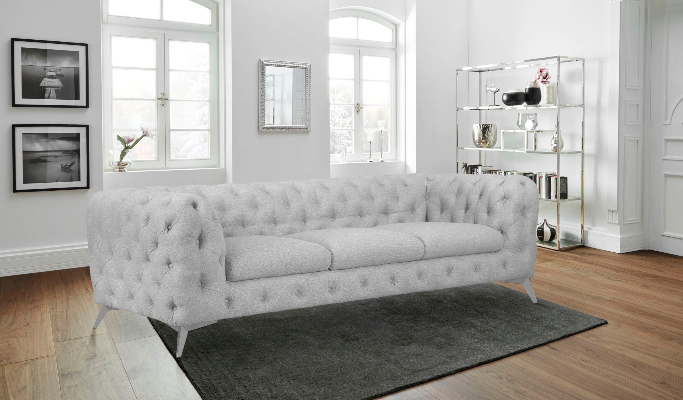 Leonique Chesterfield-bank Glynis luxueuze capitonnage, moderne chesterfield look, kleur van de poten ter keuze