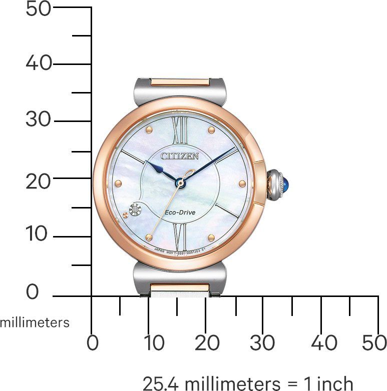 Citizen Solarhorloge EM1074-15D Polshorloge, dameshorloge, roestvrijstalen armband, saffierglas