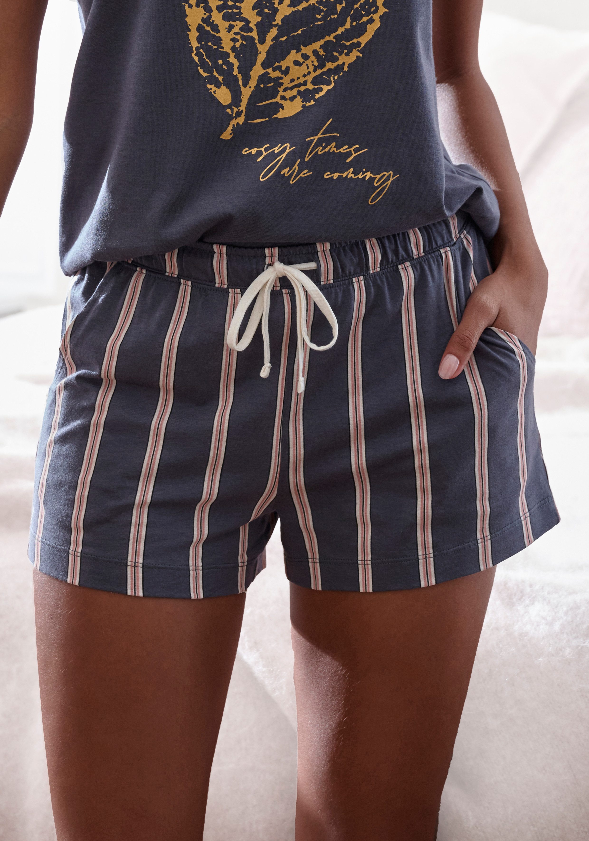 Lascana Pyjamashort met druk dames shortama's maat 32/34 grijs