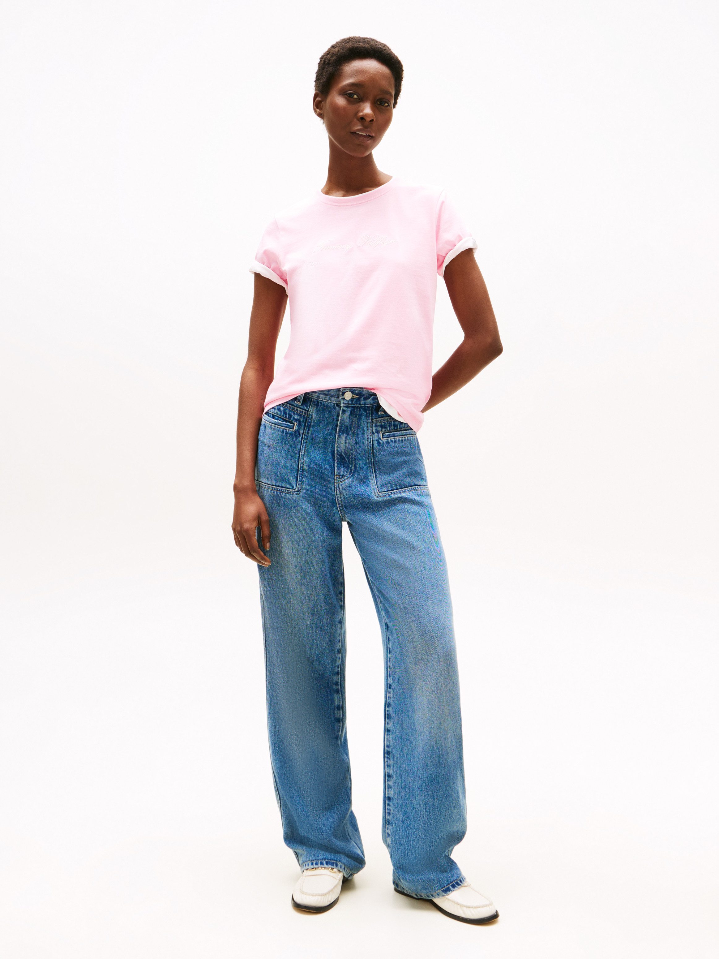 Tommy Hilfiger Shirt met korte mouwen SCRIPT REG C-NK SS T-SHIRT met tommy hilfiger script-logo-opschrift