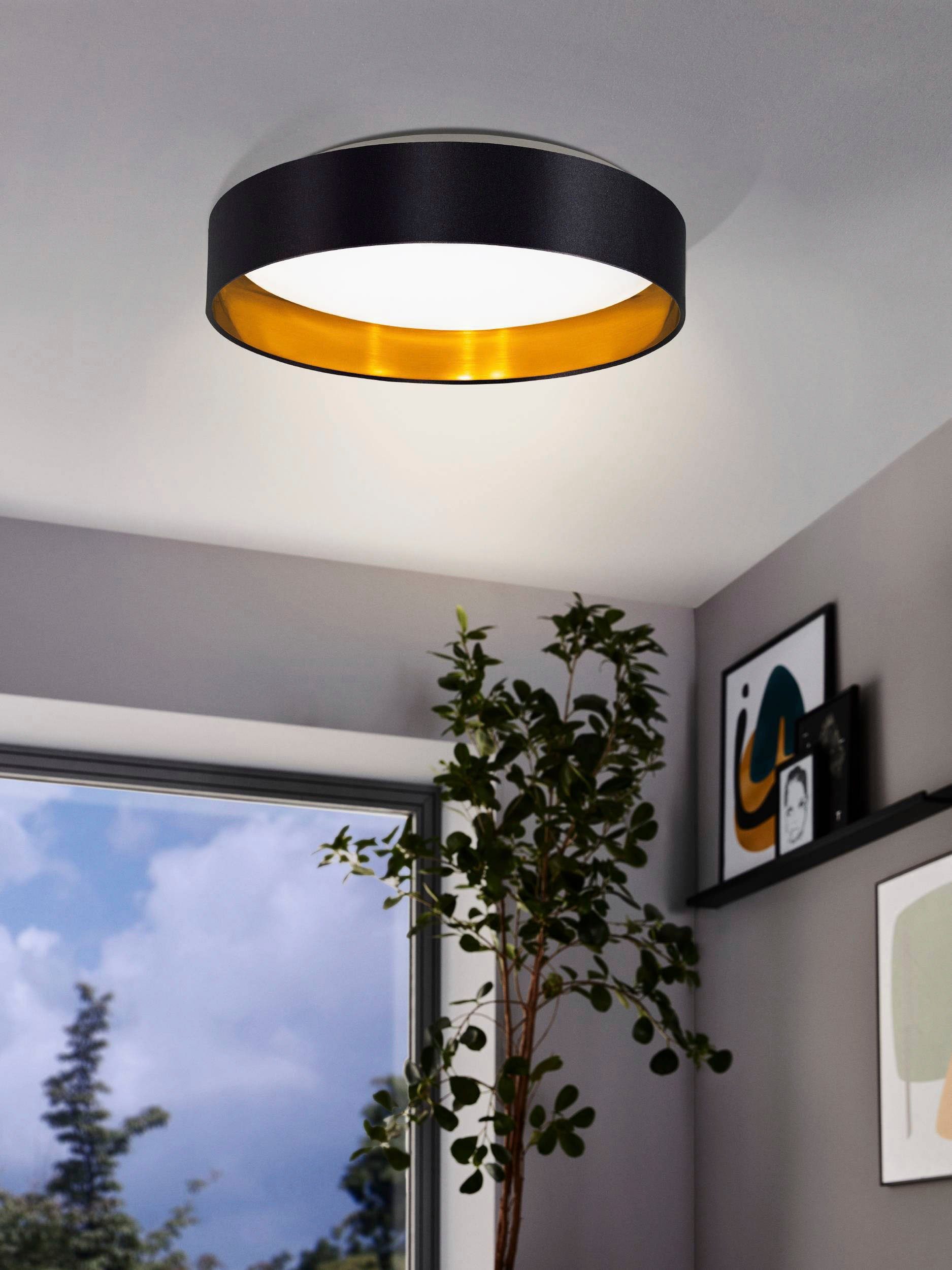 EGLO Led-plafondlamp MASERLO Stoffen lamp Maserlo2 Ø38 x H9 cm, led-plank, textielen kap (1 stuk)