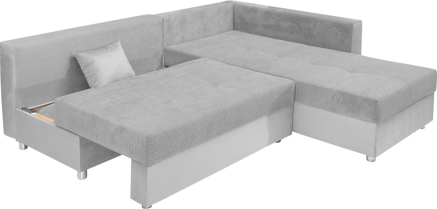 COLLECTION AB Hoekbank Italia L-vorm met slaapbank functie en bedbox, in mix van fluweel en ribfluweel
