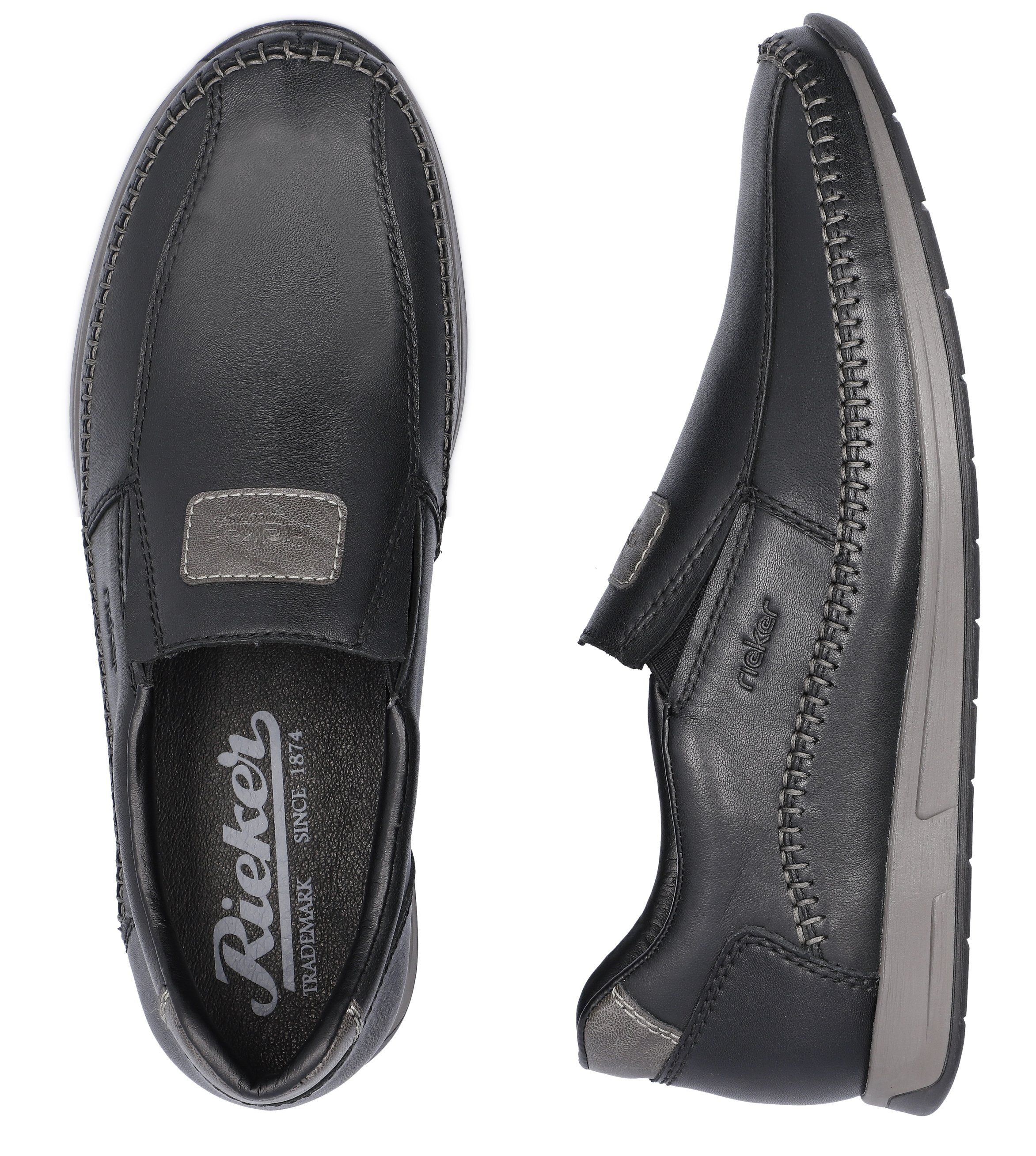 Rieker Instappers Mokassin, loafer, comfortschoen met ingewikkelde randnaad