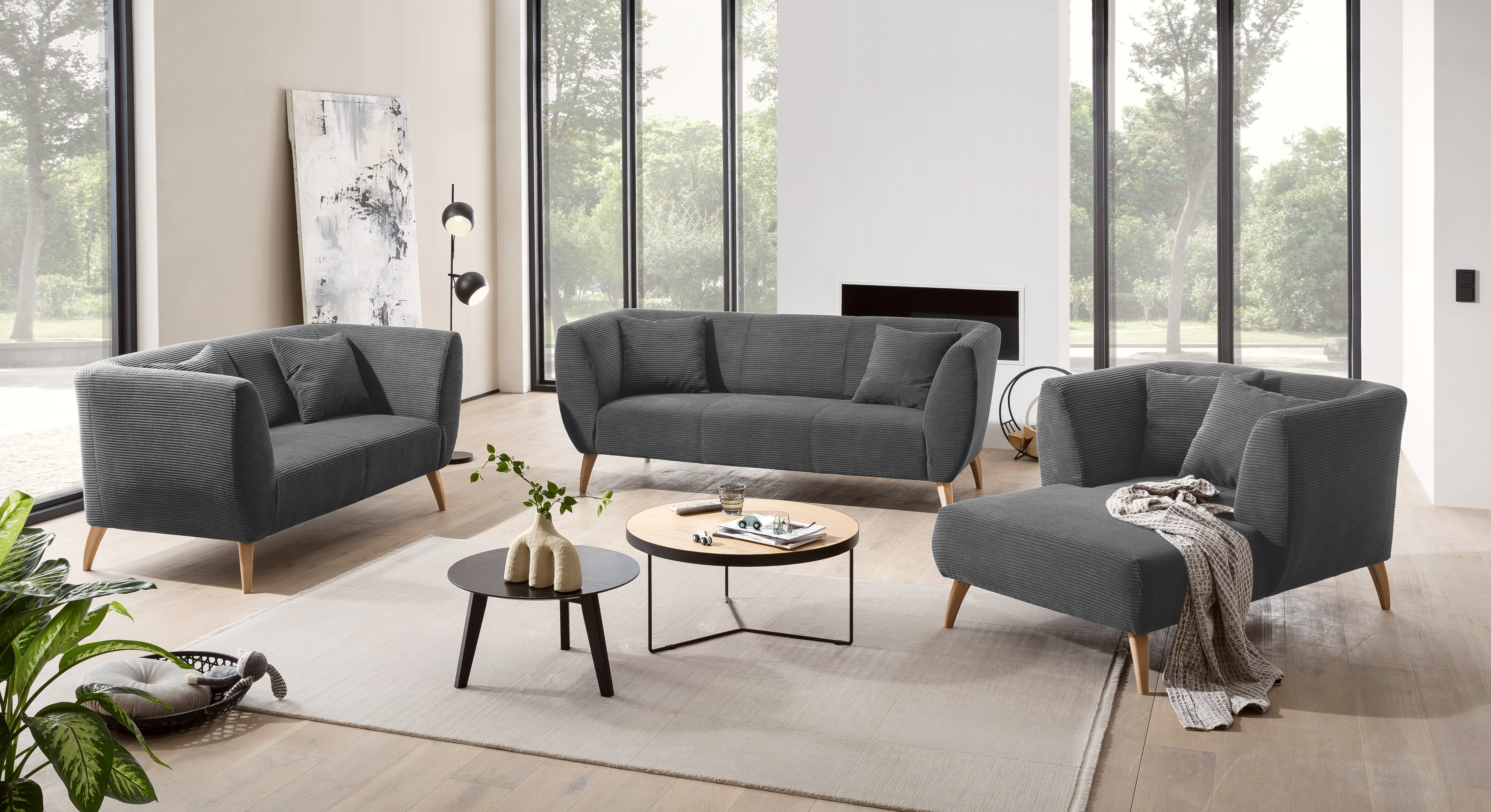 INOSIGN 3-zitsbank twee verschillende pootkleuren naar keuze