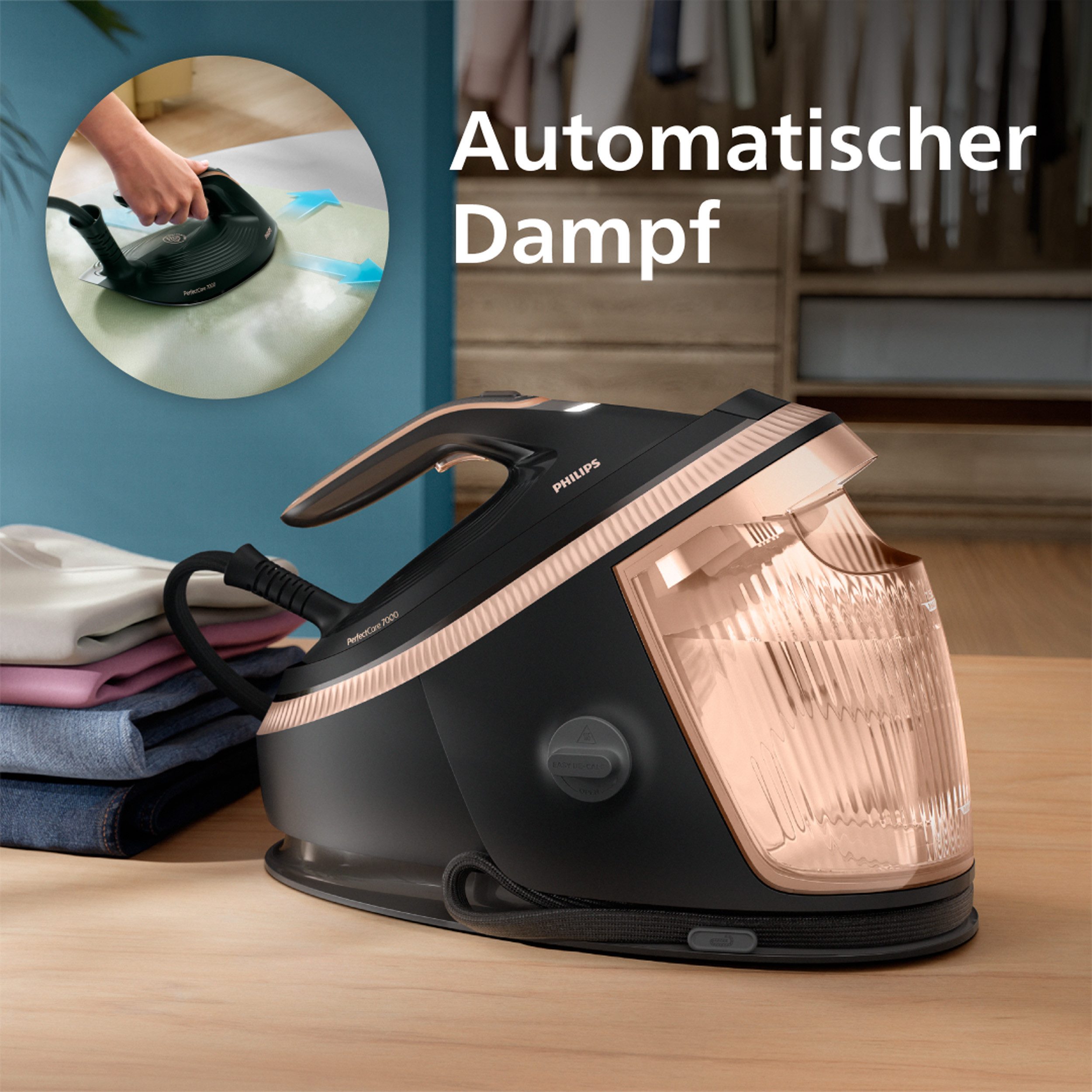 Philips Stoomstrijkstation PerfectCare 7000 Series PSG7300/80, Schwarz/Gold