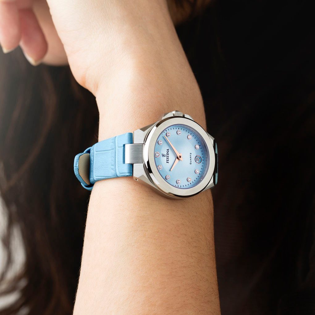 Festina Kwartshorloge Mademoiselle Horloge, dameshorloge, leren band, analoog, dag, zirkonia (synth.)