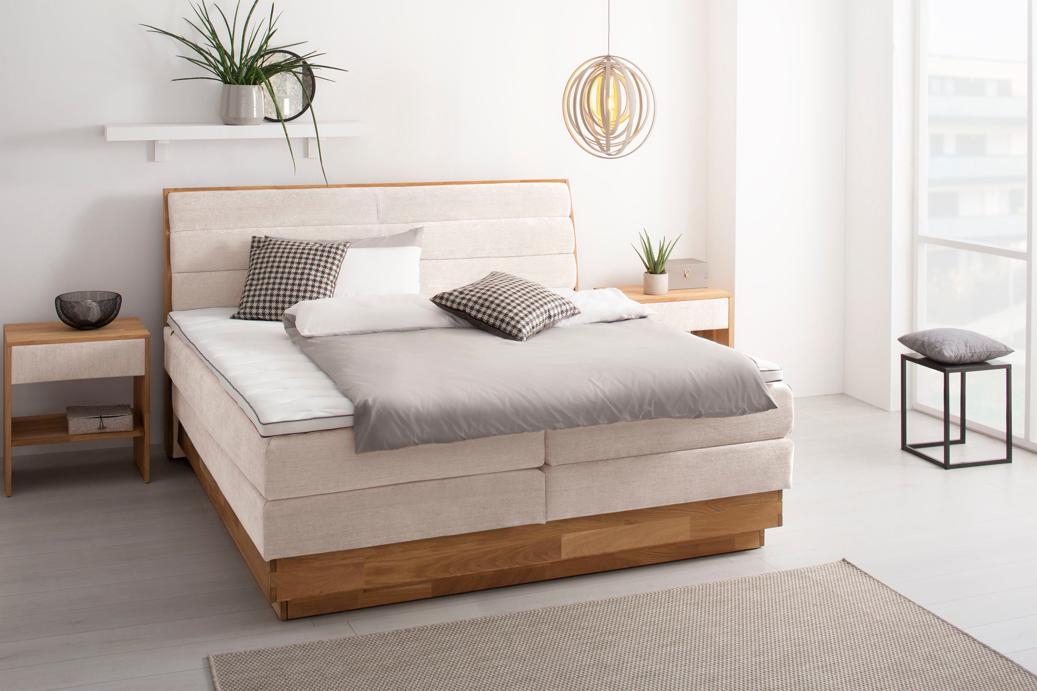 OTTO products Boxspring JENNA zonder ledverlichting, met gecertificeerde, gerecyclede overtrekstoffen boxsprings beige