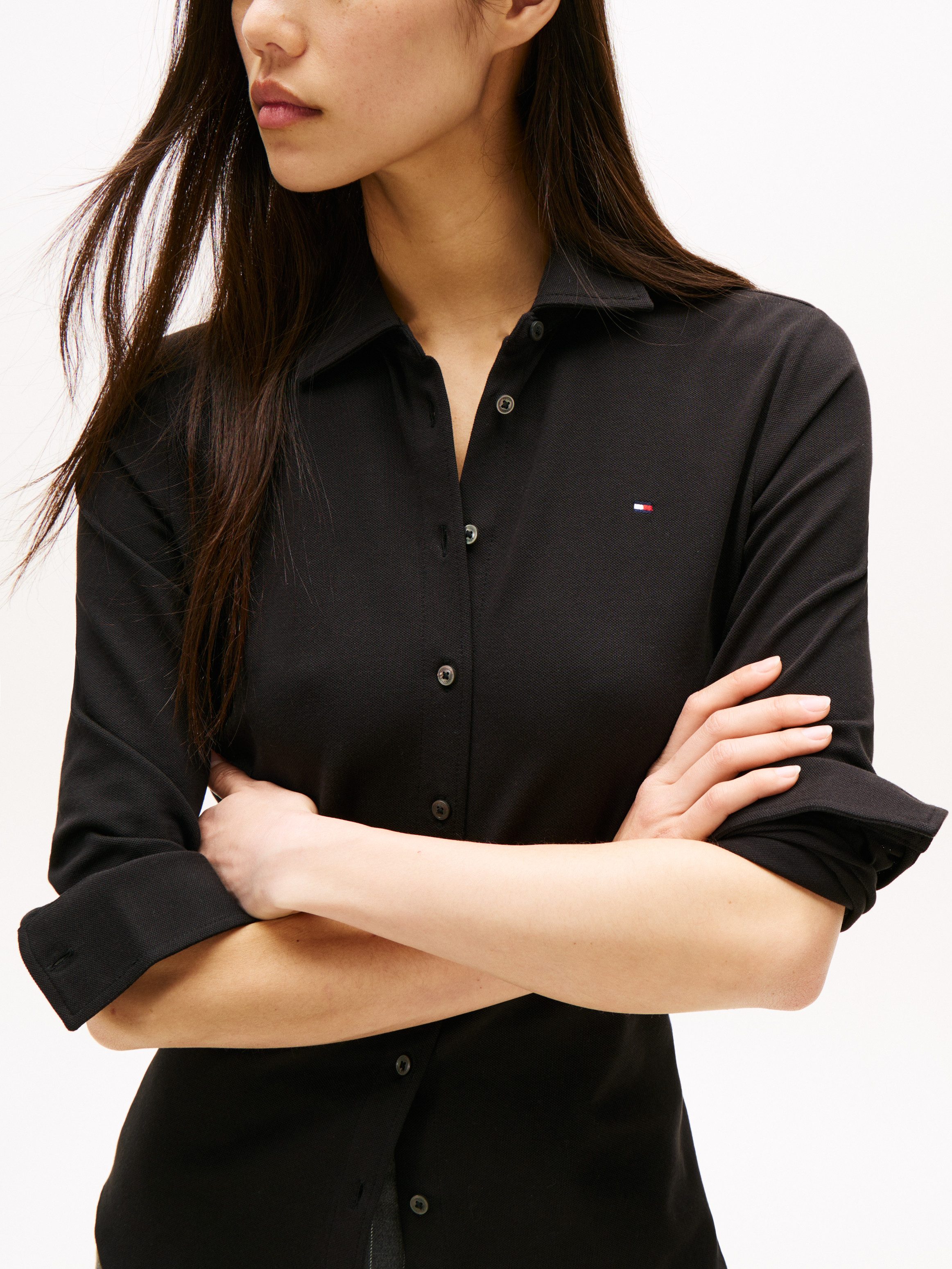 Tommy Hilfiger Poloshirt 1985 SLIM PIQUE BTN DOWN LS met polokraag en label