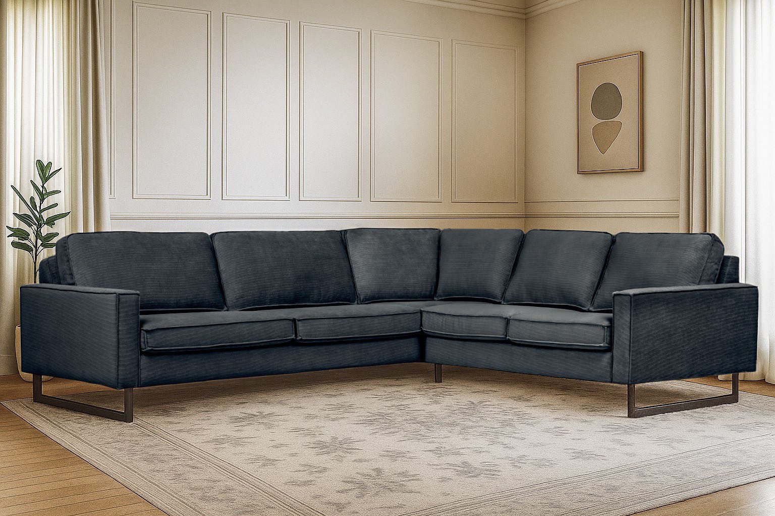 Places of Style Hoekbank Pinto, XXL, 250/290 cm, lange arm, ottomane Cord, chenille, leerlook, met bies, metalen voeten, golfondersteuning