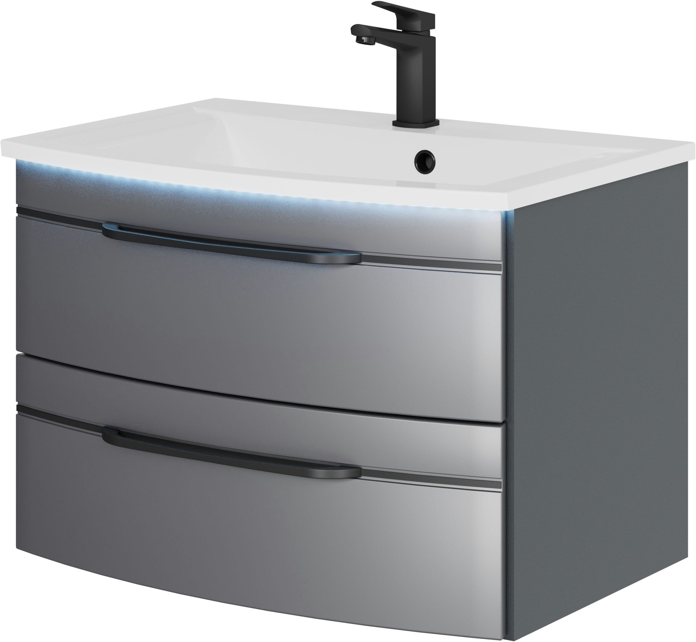 Saphir Wastafelonderkast Serie 7045 mineraalmarmeren wastafel en onderkast, 71,5 cm breed wastafelmeubels grijs
