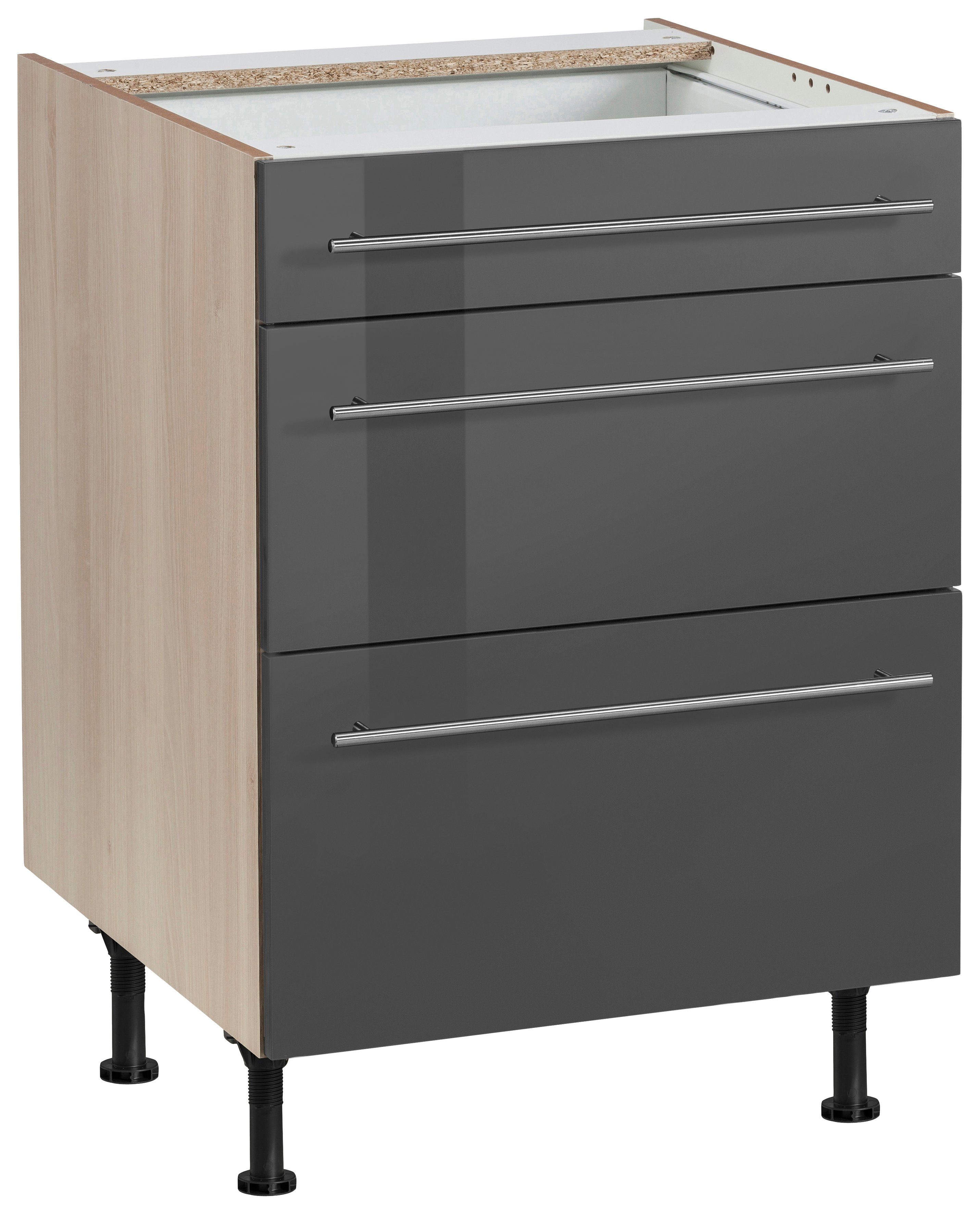 OPTIFIT Onderkast Bern 60 cm breed, met lade en 2 laden, in hoogte verstelbare poten onderkasten grijs