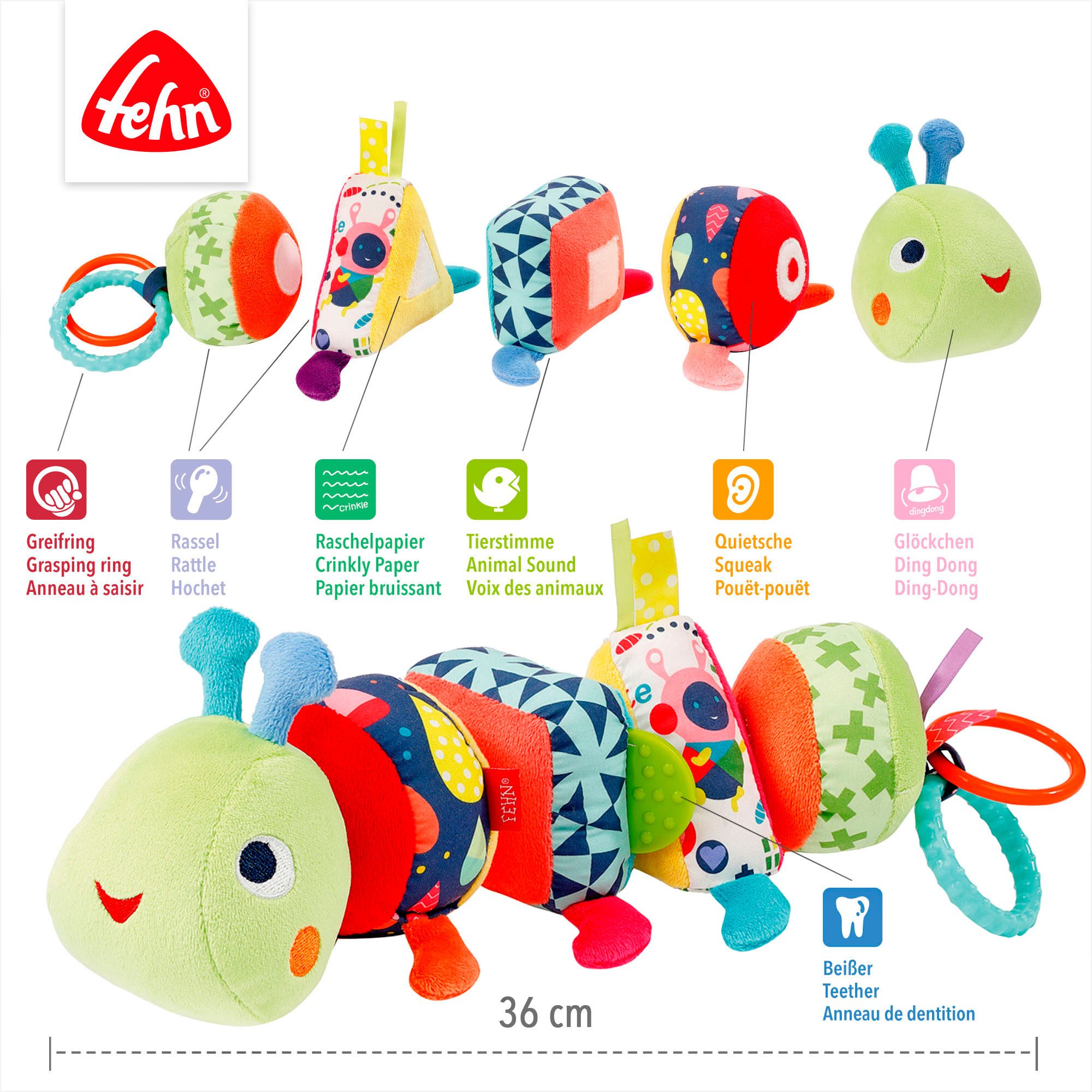 Fehn Grijpspeeltje COLOR Friends, activiteit-puzzel-rups