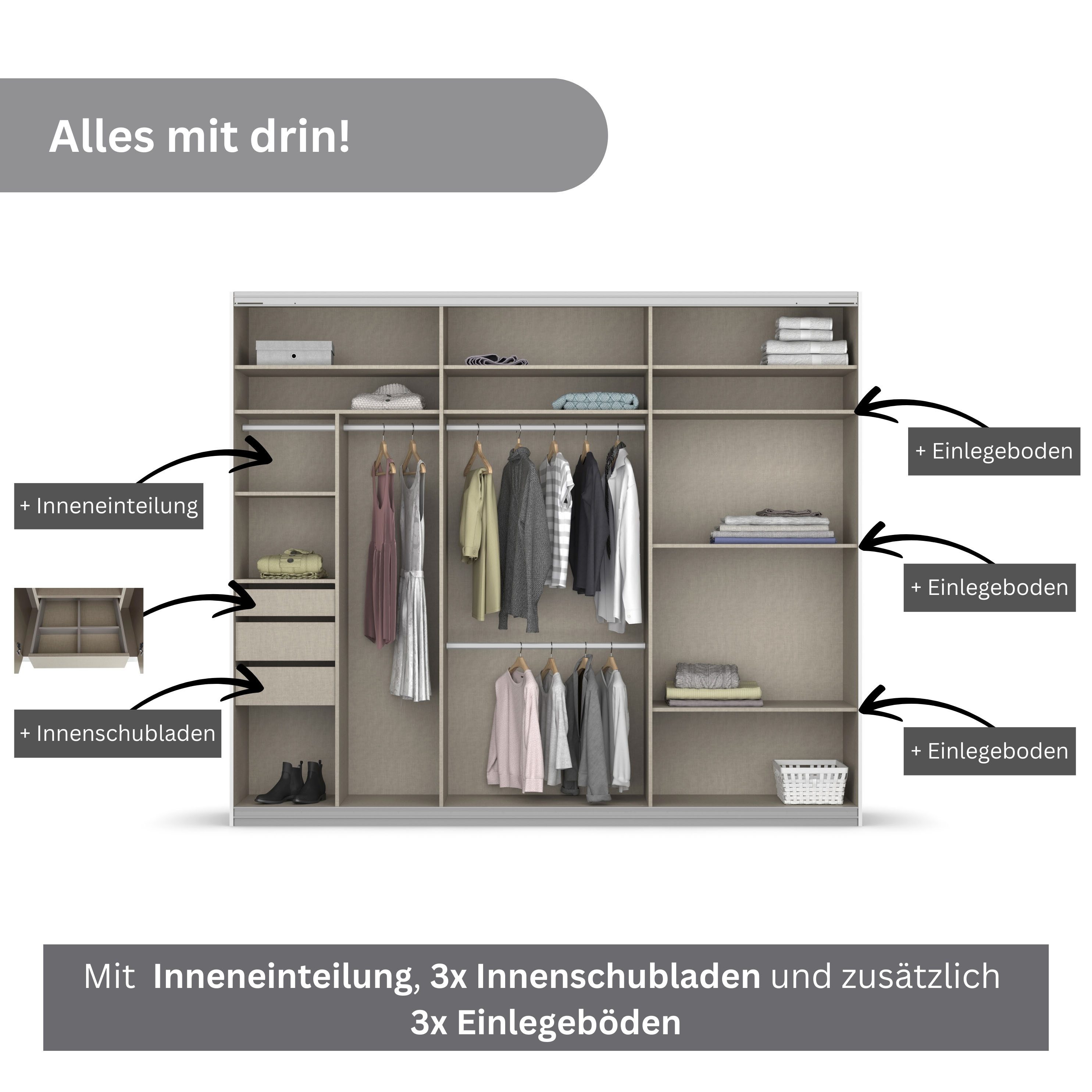 rauch Zweefdeurkast Oteli incl. passe-partout optioneel met verlichting