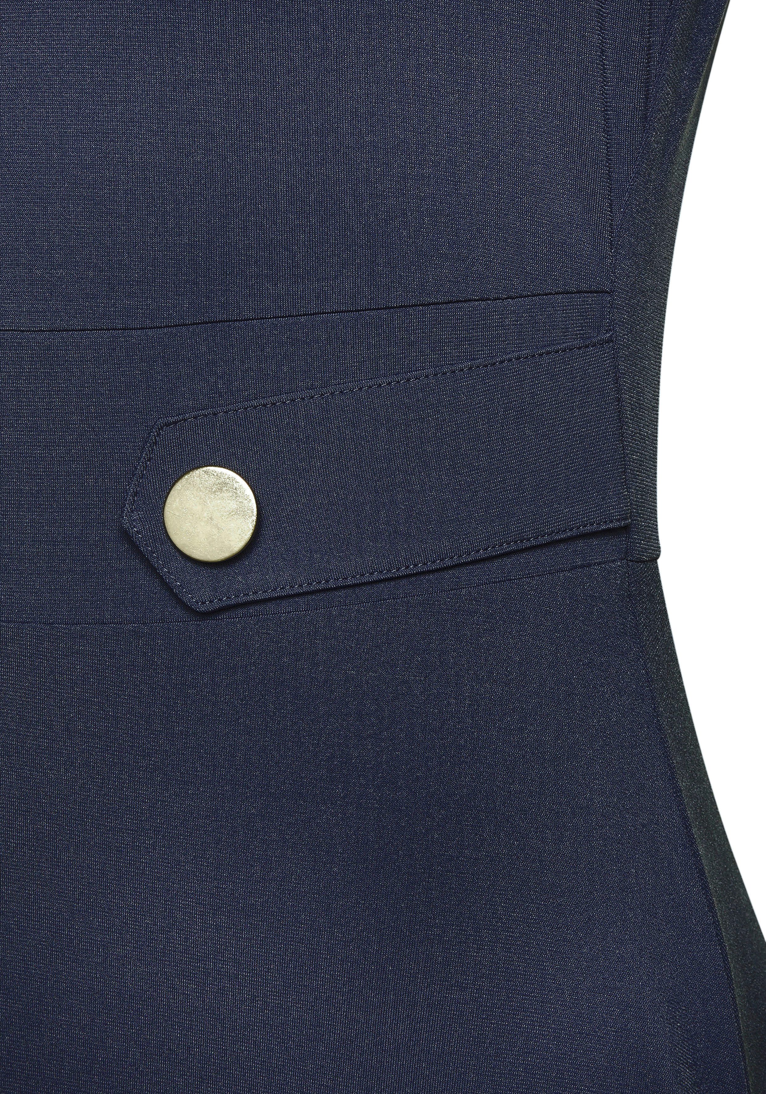Lascana Midi-jurk met decoratieve gespen en goudkleurige sierknopen, strijkvrij