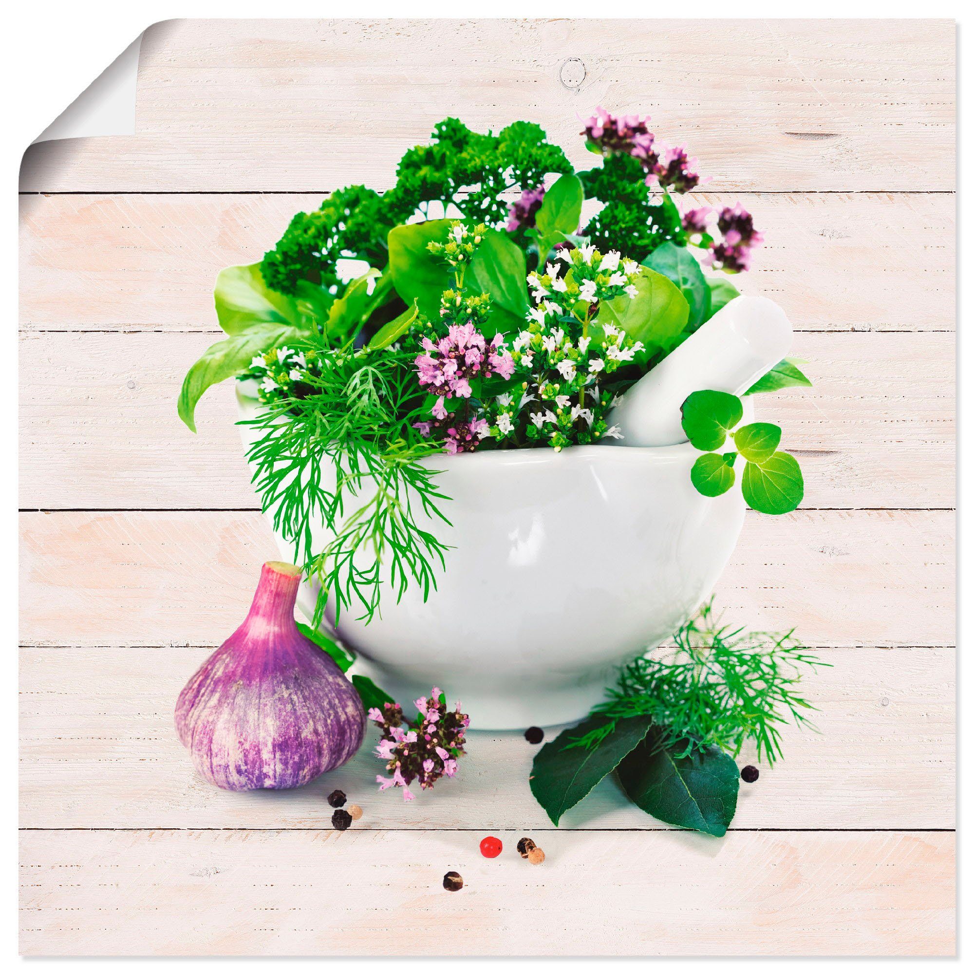 Artland Artprint Geneeskrachtige kruiden op witte achtergrond keuken als artprint van aluminium, artprint voor buiten, artprint op linnen, poster,