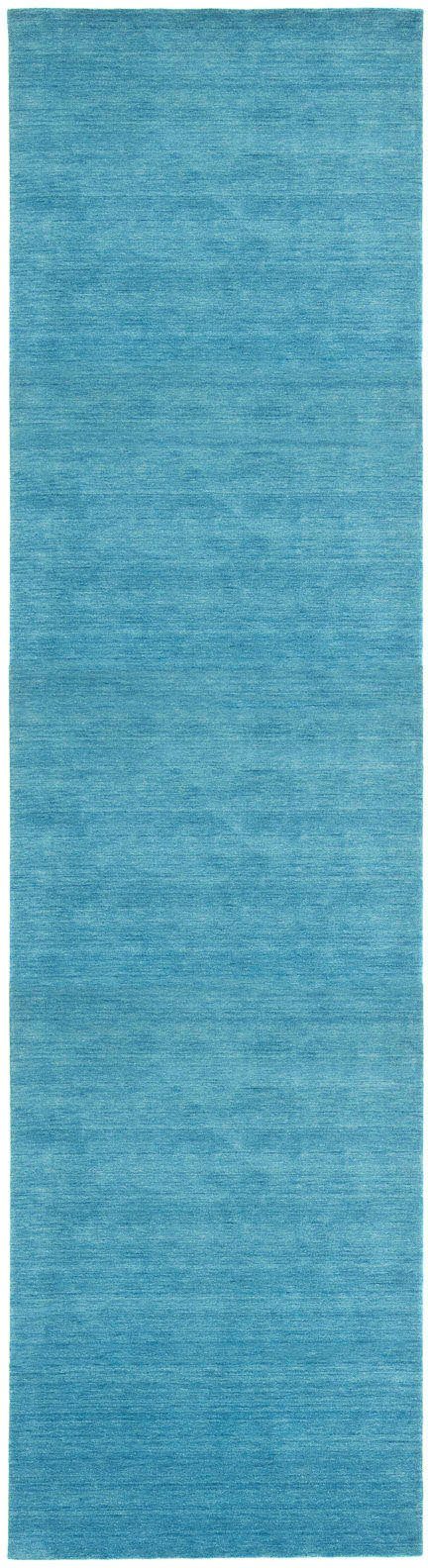 morgenland Loper GABBEH FEIN UNI zuiver scheerwol uni, woonkamer lopers maat 80 cm x 300 cm x 18 mm blauw