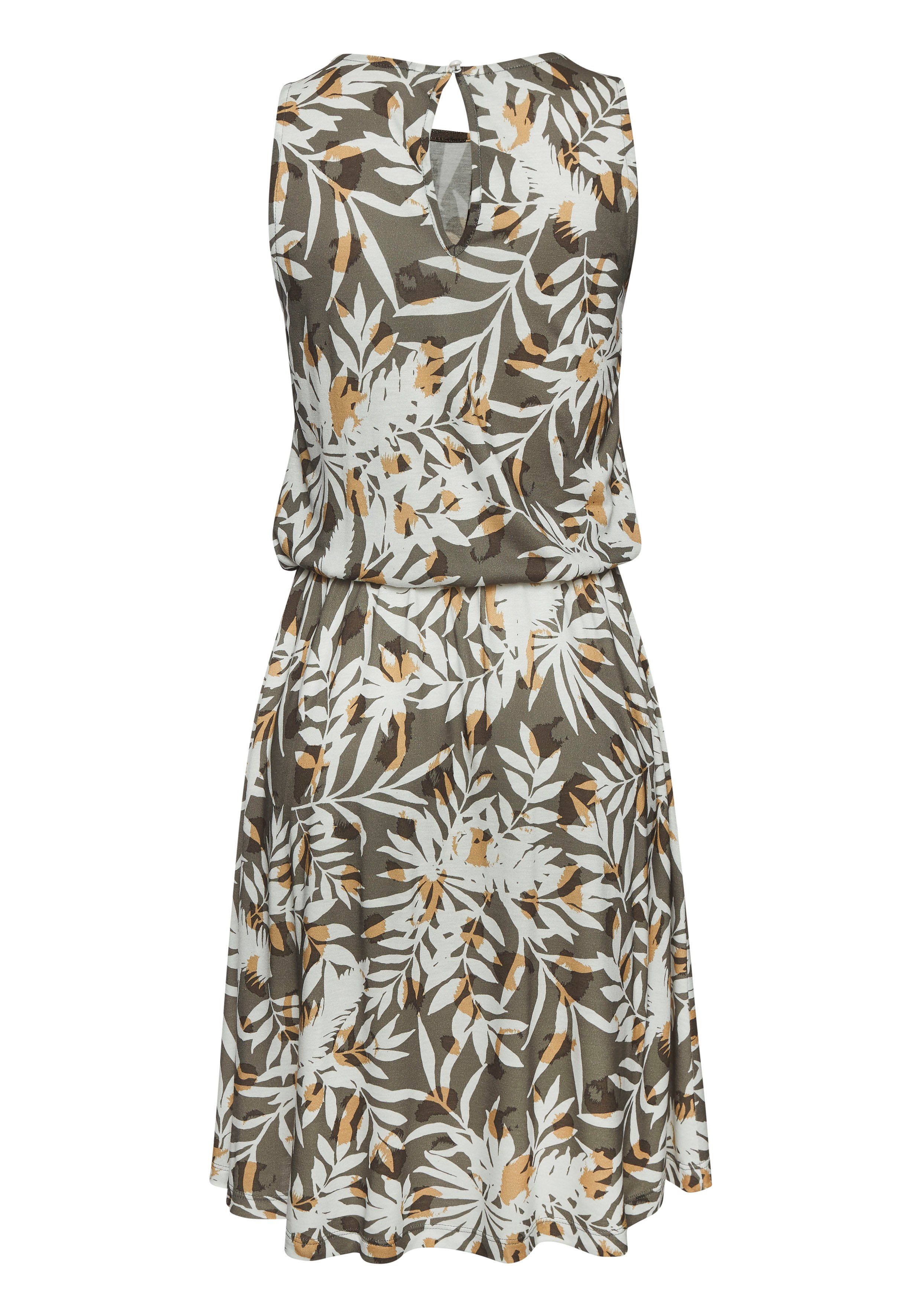 Vivance Jerseyjurk met bladerenprint, korte zomerjurk, strandjurk