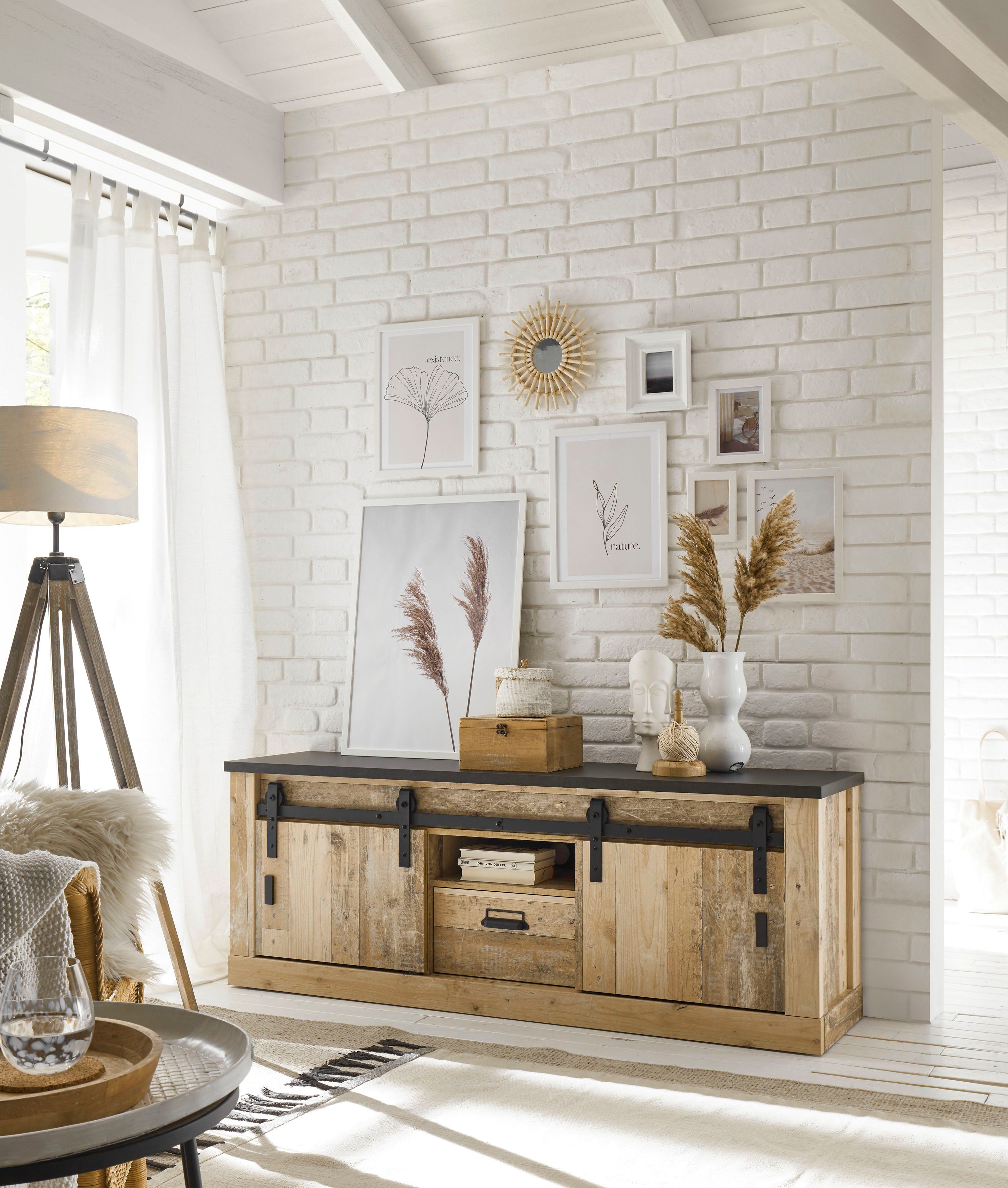 Home affaire Tv-meubel Sherwood Houtdecor, met schuurdeurbeslag en apothekersgreep, breedte 162 cm