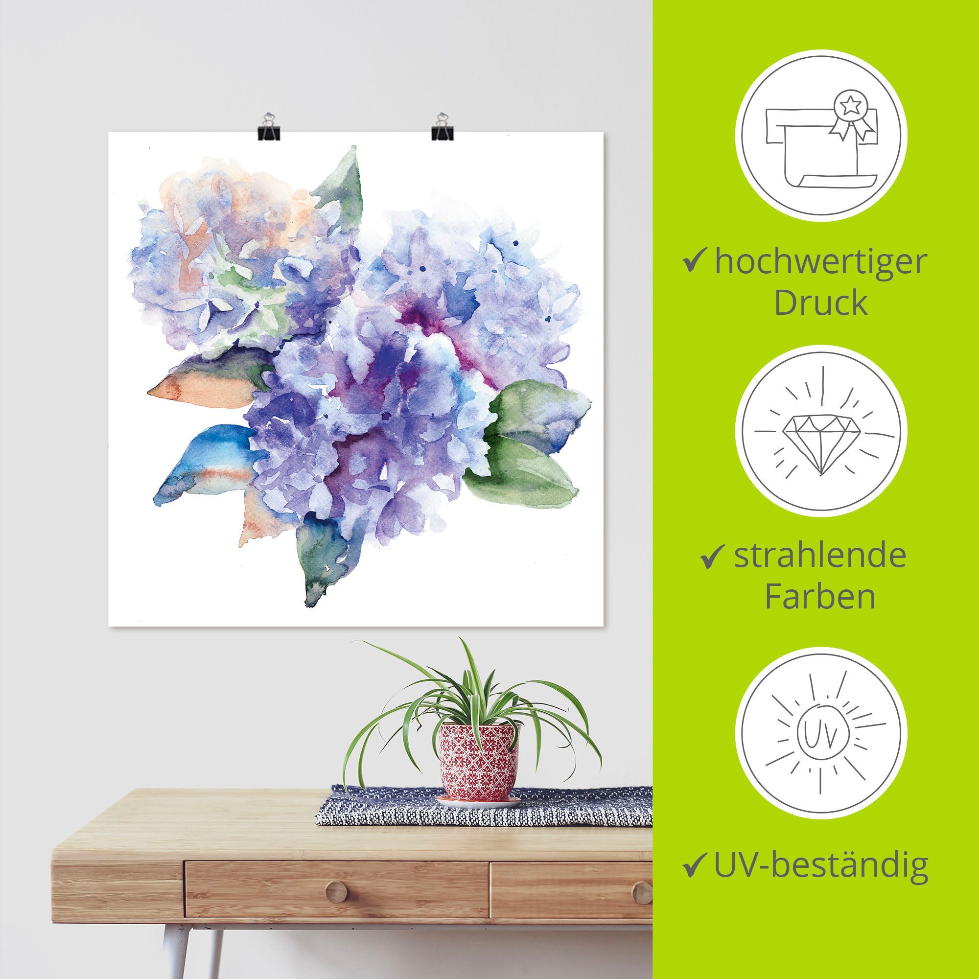 Artland Artprint Hortensia's als artprint op linnen, poster in verschillende formaten maten