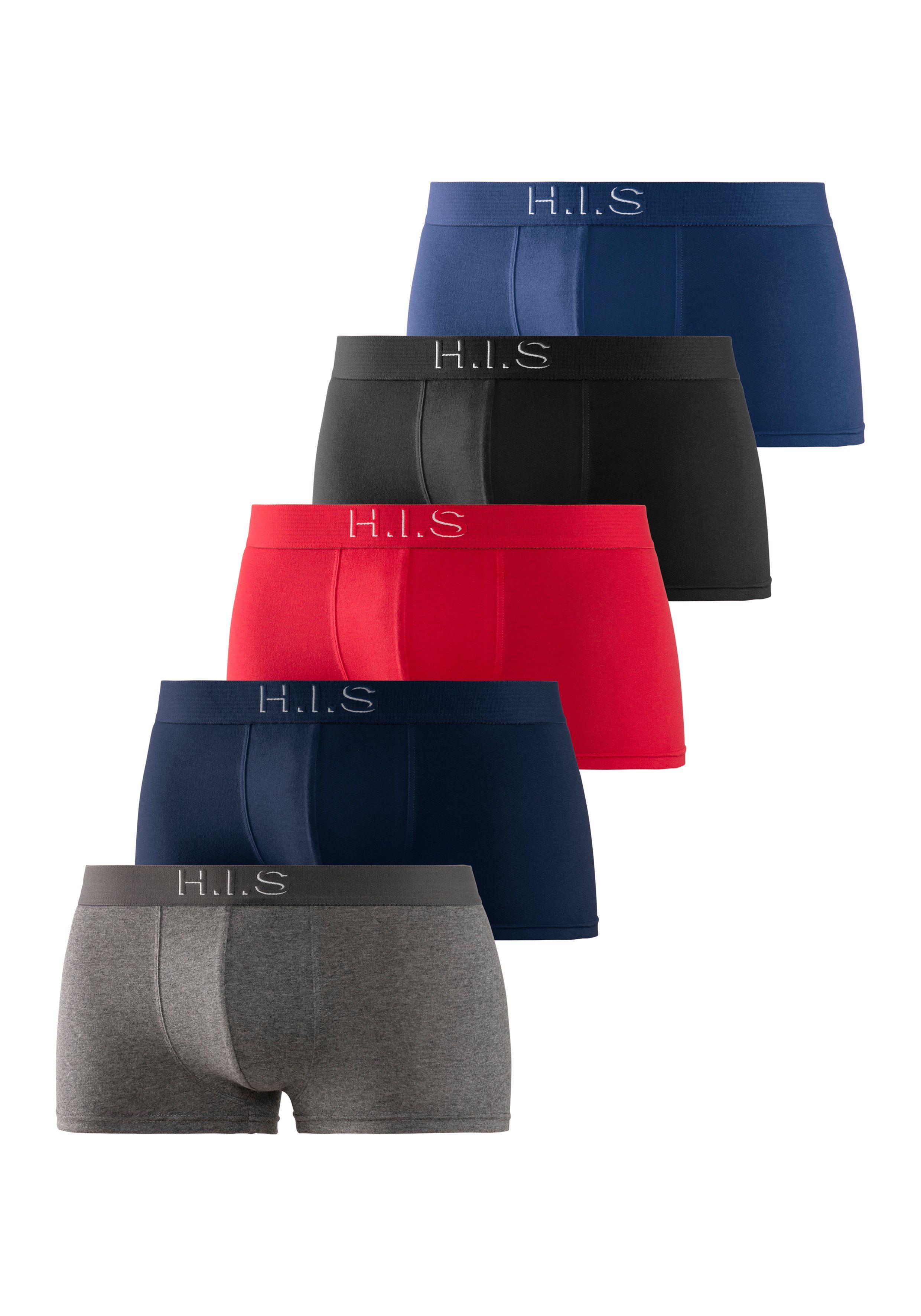 H.I.S Hipster strak zittende boxershorts aan de webband met logo-opdruk met 3d-effect (set, 5 stuks)