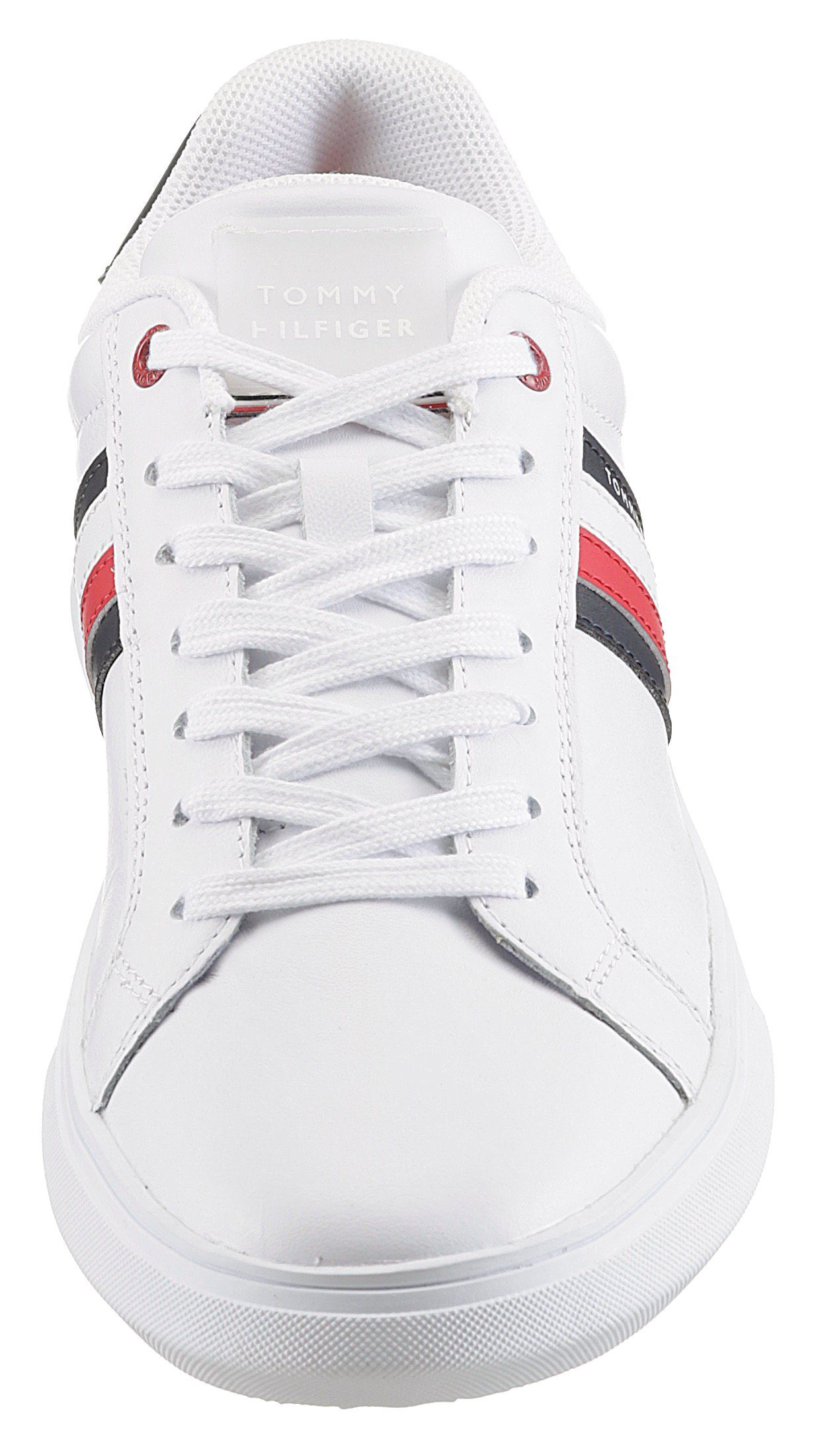 Tommy Hilfiger Sneakers ESSENTIAL LEATHER CUPSOLE met typische strepen, vrijetijdsschoen, lage schoen, veterschoen