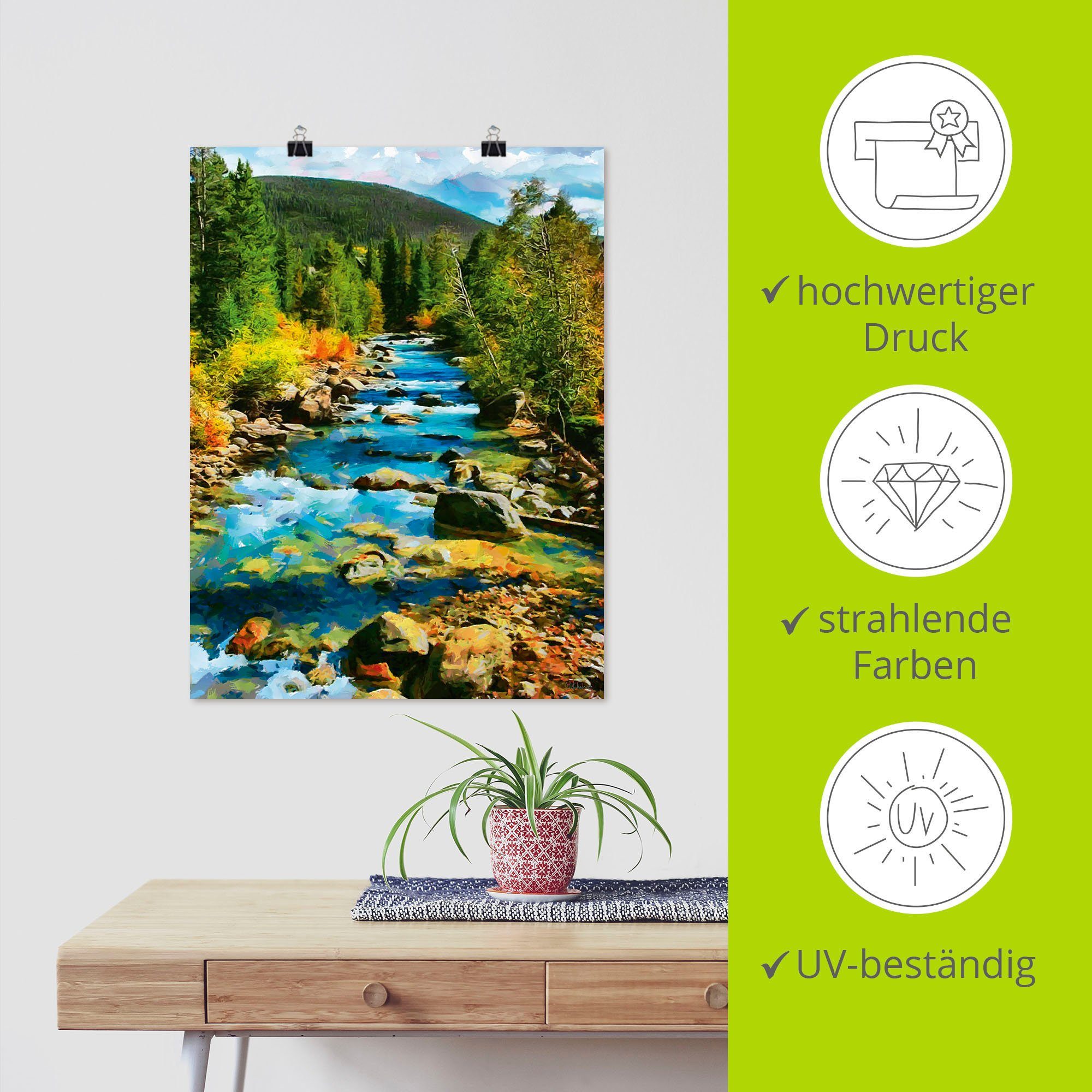 Artland Artprint Rivier in Boheemse bergen als artprint van aluminium, artprint op linnen, muursticker of poster in verschillende maten